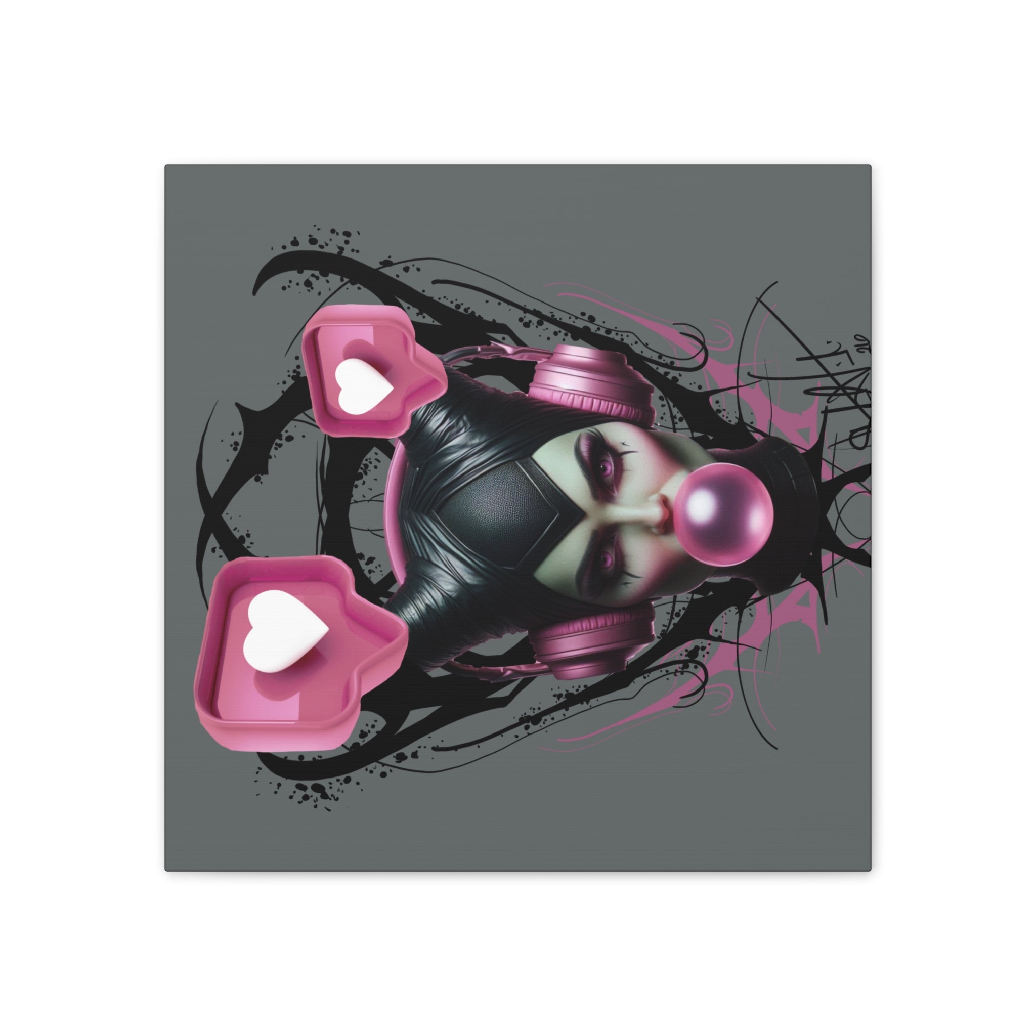 Gothic Pop Art Canvas Print — Pink Headphones & Bubblegum Femme