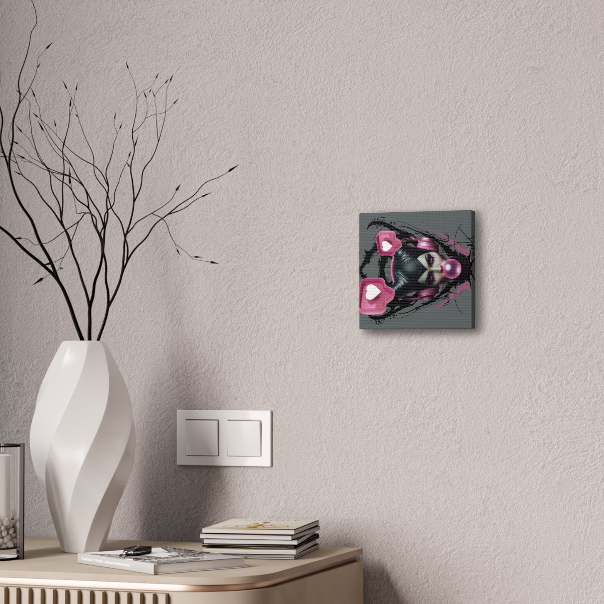 Gothic Pop Art Canvas Print — Pink Headphones & Bubblegum Femme