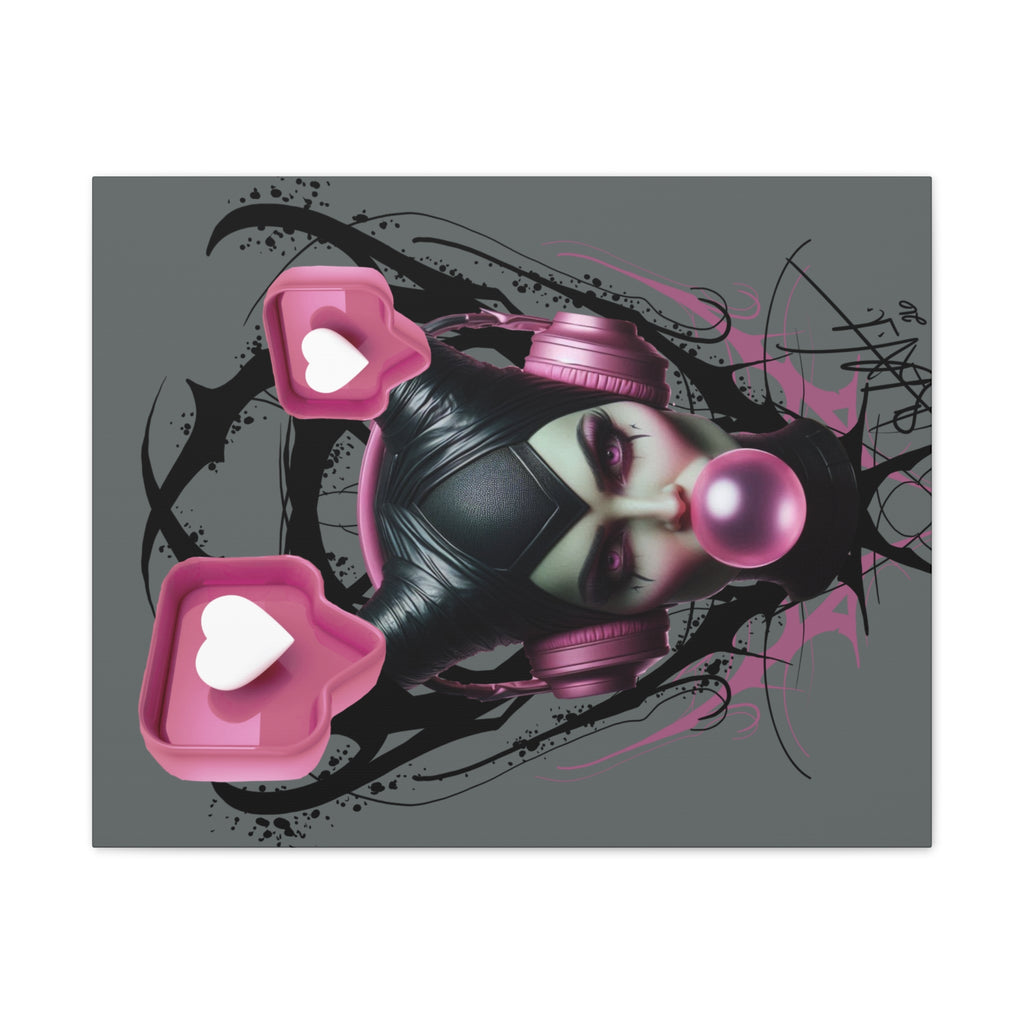 Gothic Pop Art Canvas Print — Pink Headphones & Bubblegum Femme