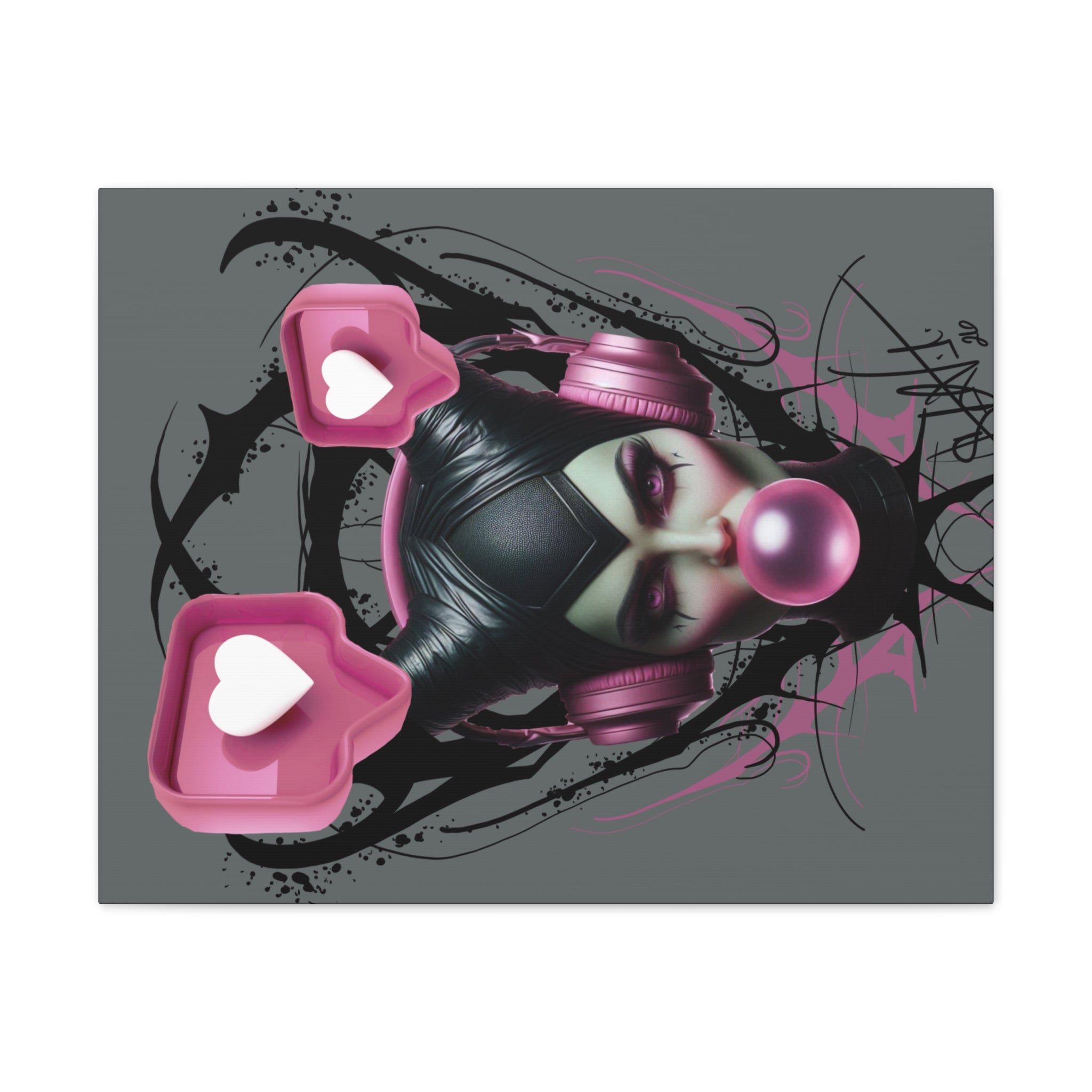 Gothic Pop Art Canvas Print — Pink Headphones & Bubblegum Femme