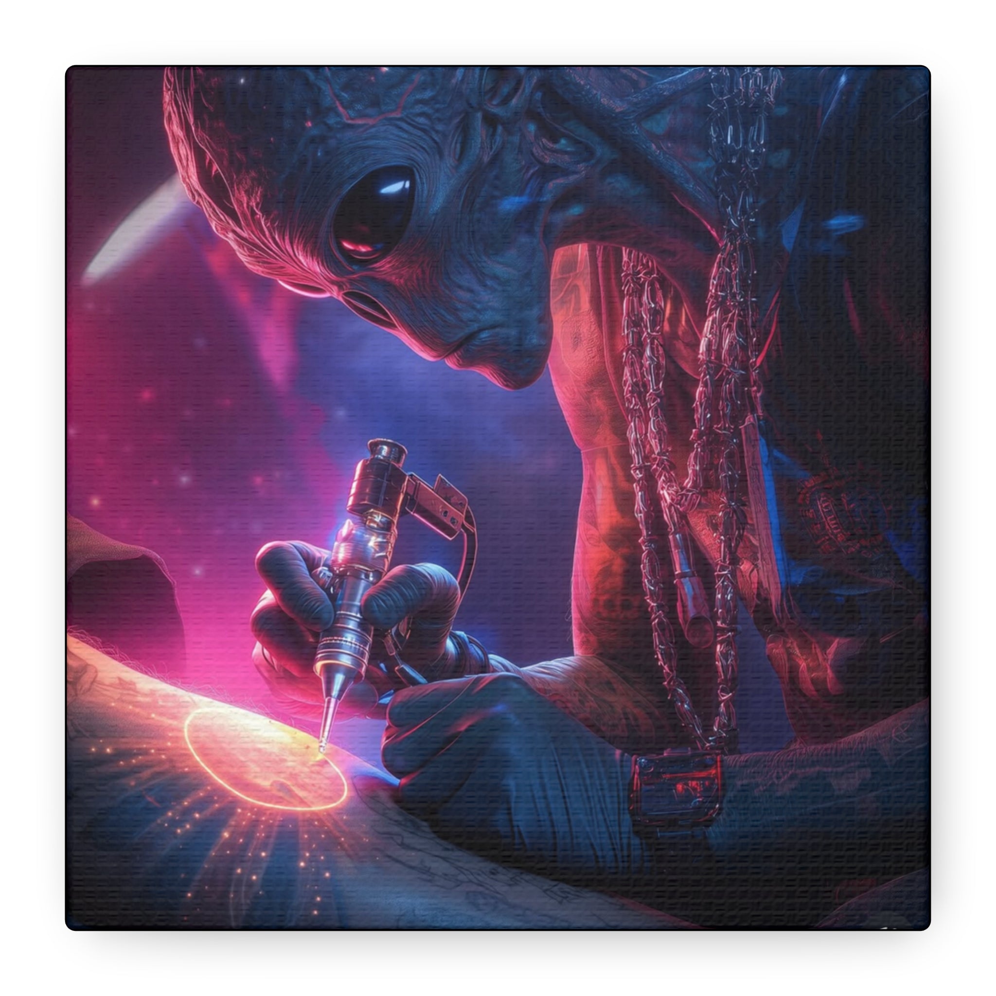 Alien Artist Canvas Print — Neon Sci‑Fi Wall Art