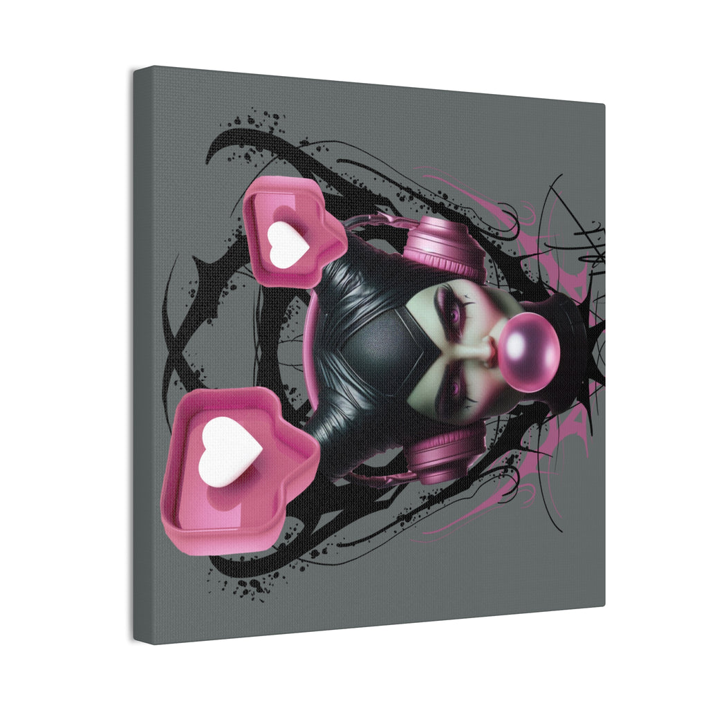 Gothic Pop Art Canvas Print — Pink Headphones & Bubblegum Femme