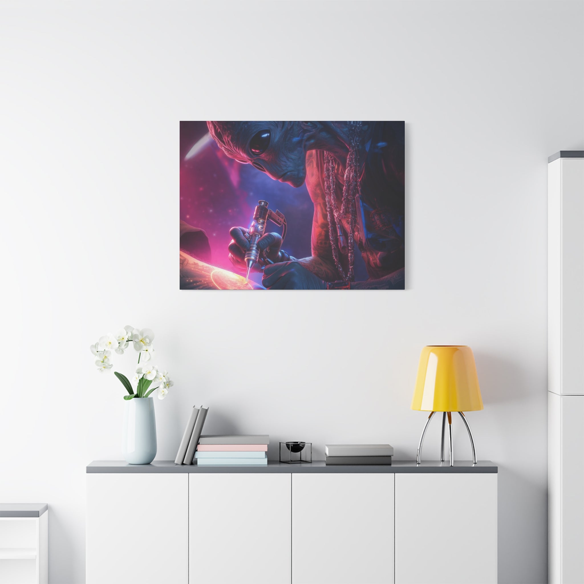 Alien Artist Canvas Print — Neon Sci‑Fi Wall Art