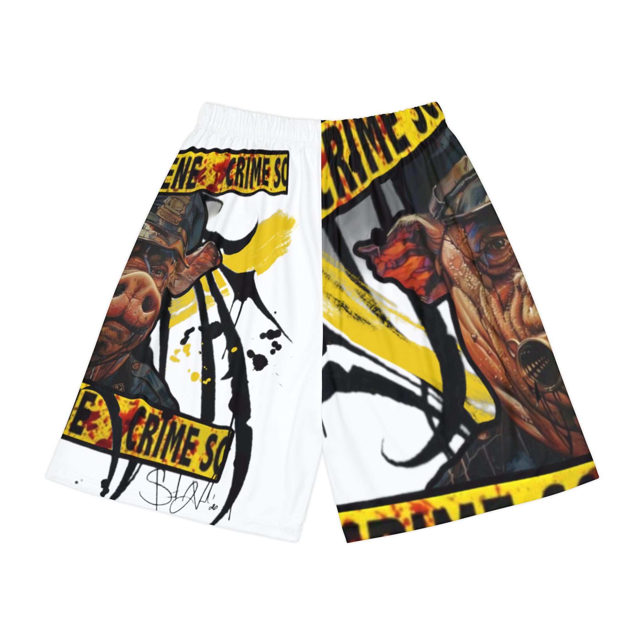 Crime Scene Pig Graphic Sports Shorts