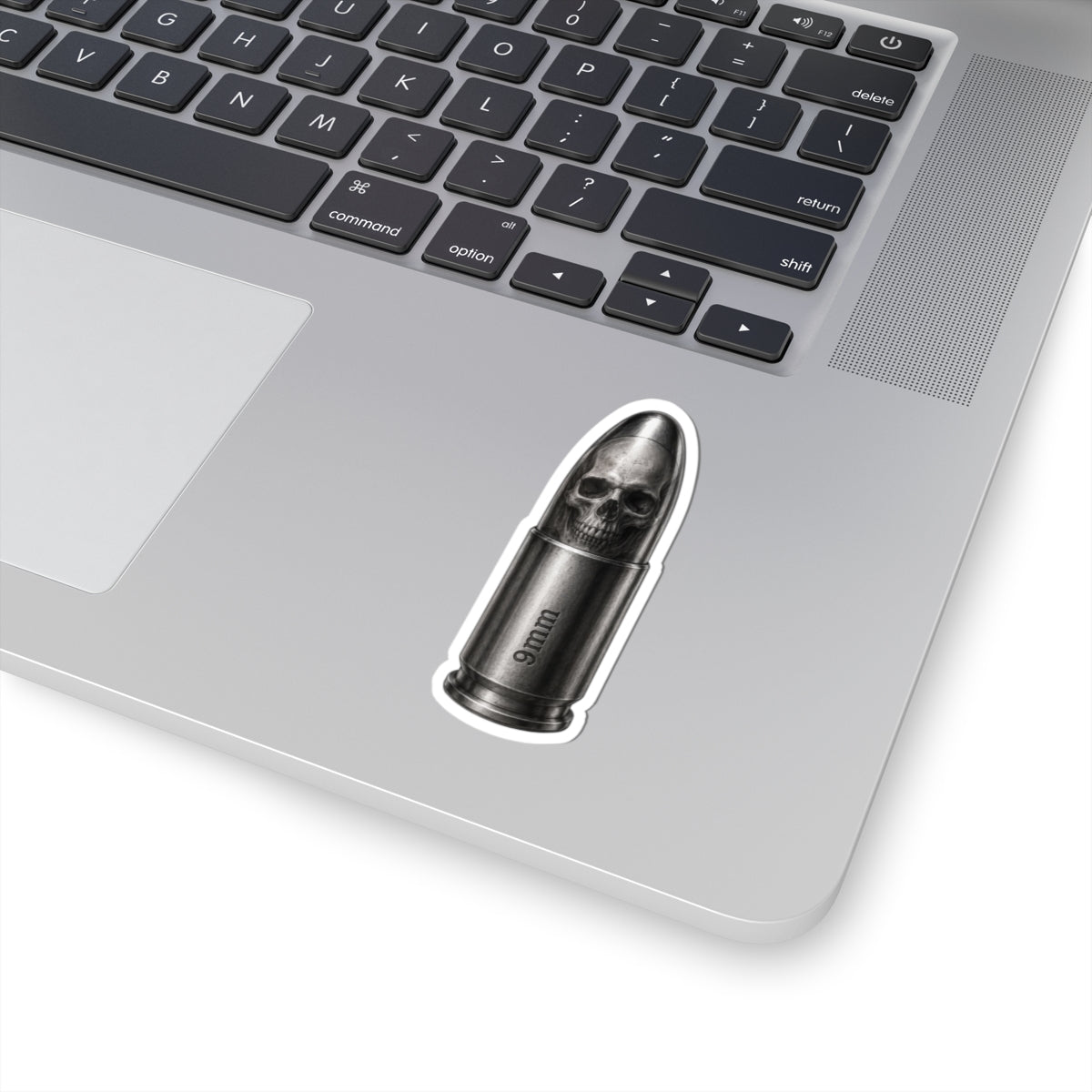 9mm Bullet Skull Sticker — Grunge Gothic Kiss-Cut Laptop Decal