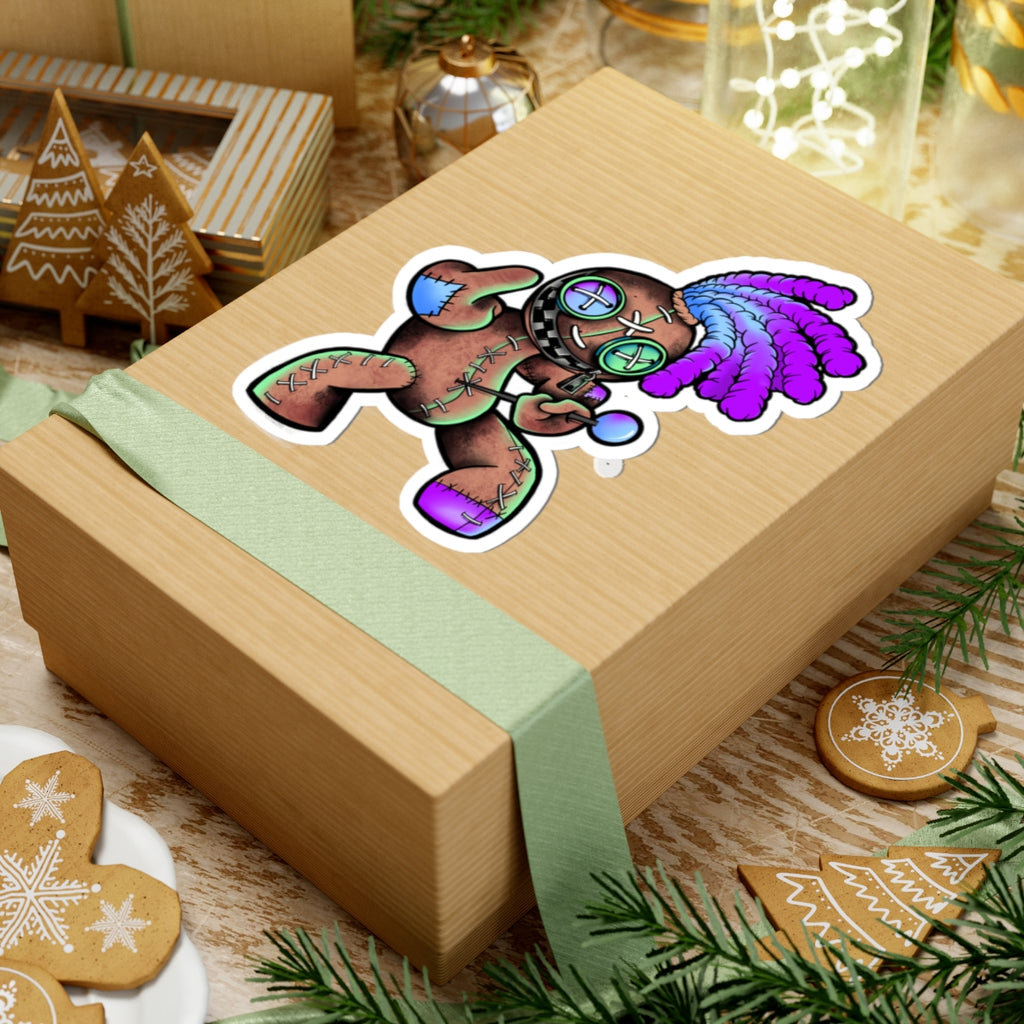 Voodoo Doll Sticker — Colorful Tribal Patch Kiss-Cut Laptop Decal