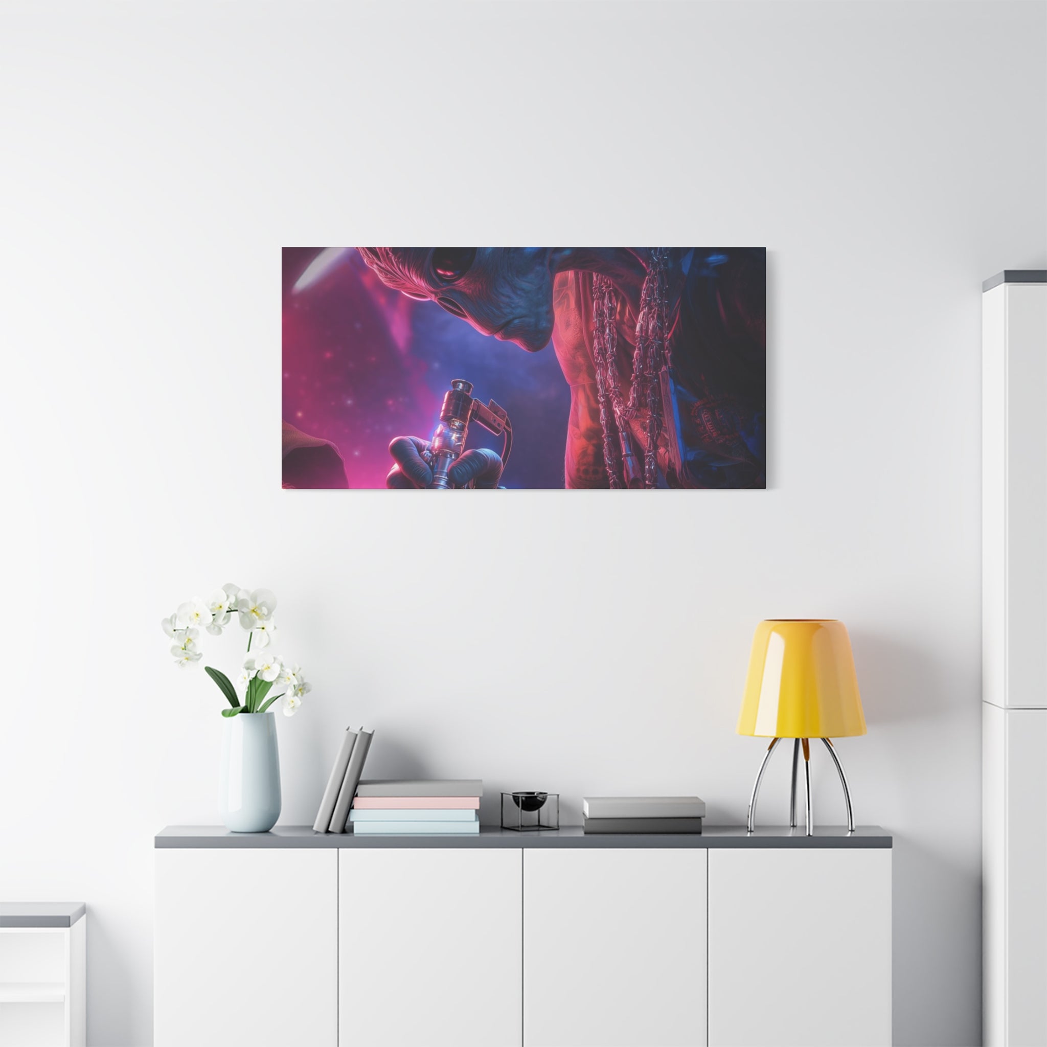 Alien Artist Canvas Print — Neon Sci‑Fi Wall Art
