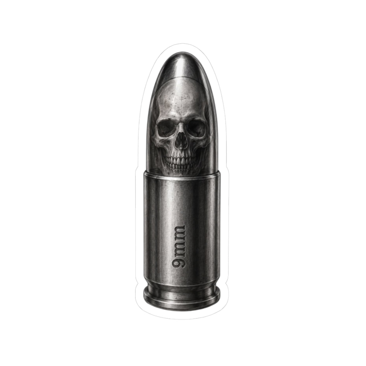 9mm Bullet Skull Sticker — Grunge Gothic Kiss-Cut Laptop Decal