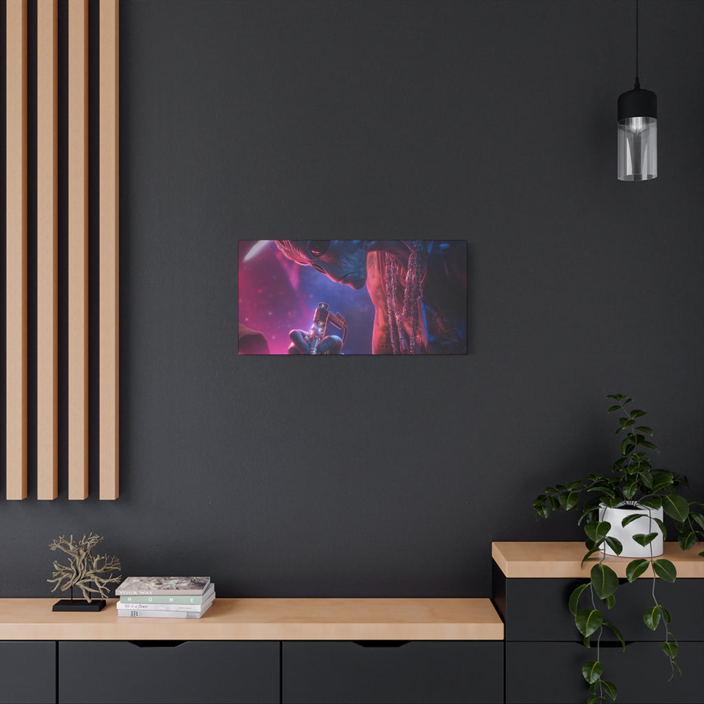 Alien Artist Canvas Print — Neon Sci‑Fi Wall Art