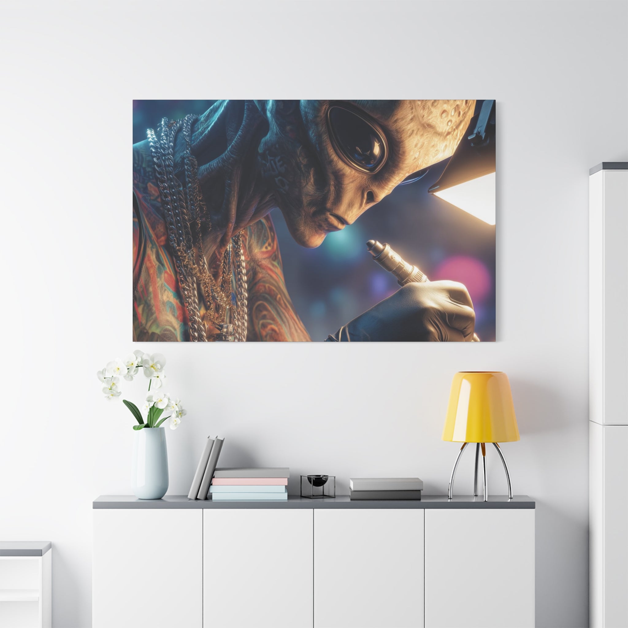 Alien Tattoo Artist Canvas Print — Matte Stretched Wall Art