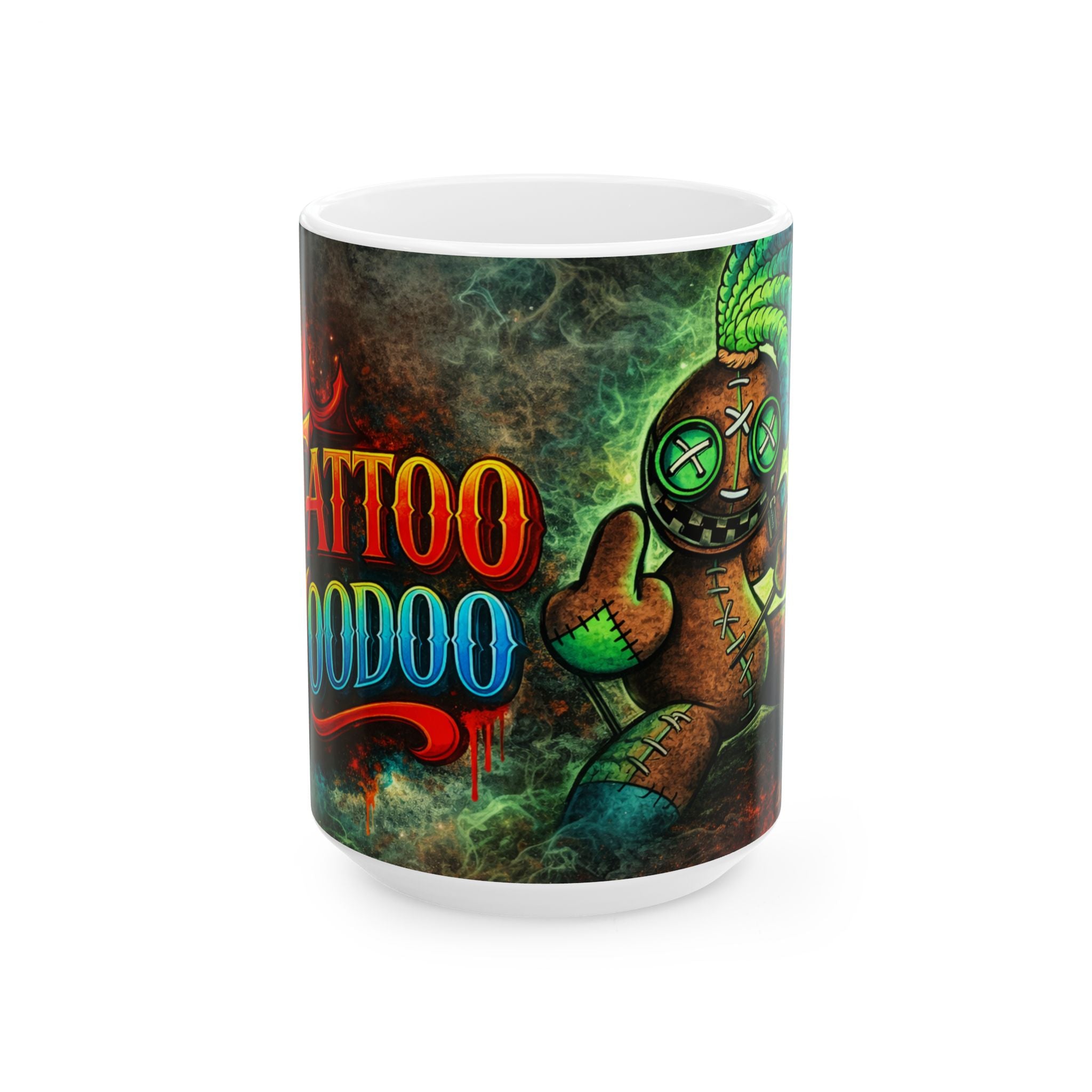 Voodoo Tattoo Ceramic Mug — Creepy Voodoo Doll Coffee Cup (11oz/15oz)