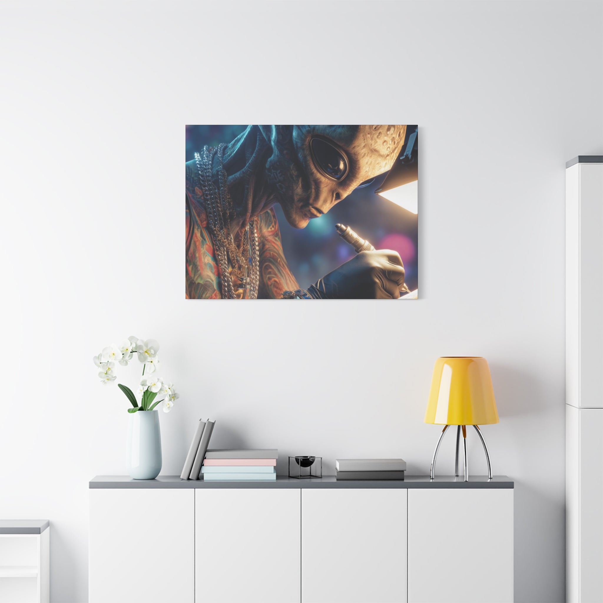 Alien Tattoo Artist Canvas Print — Matte Stretched Wall Art