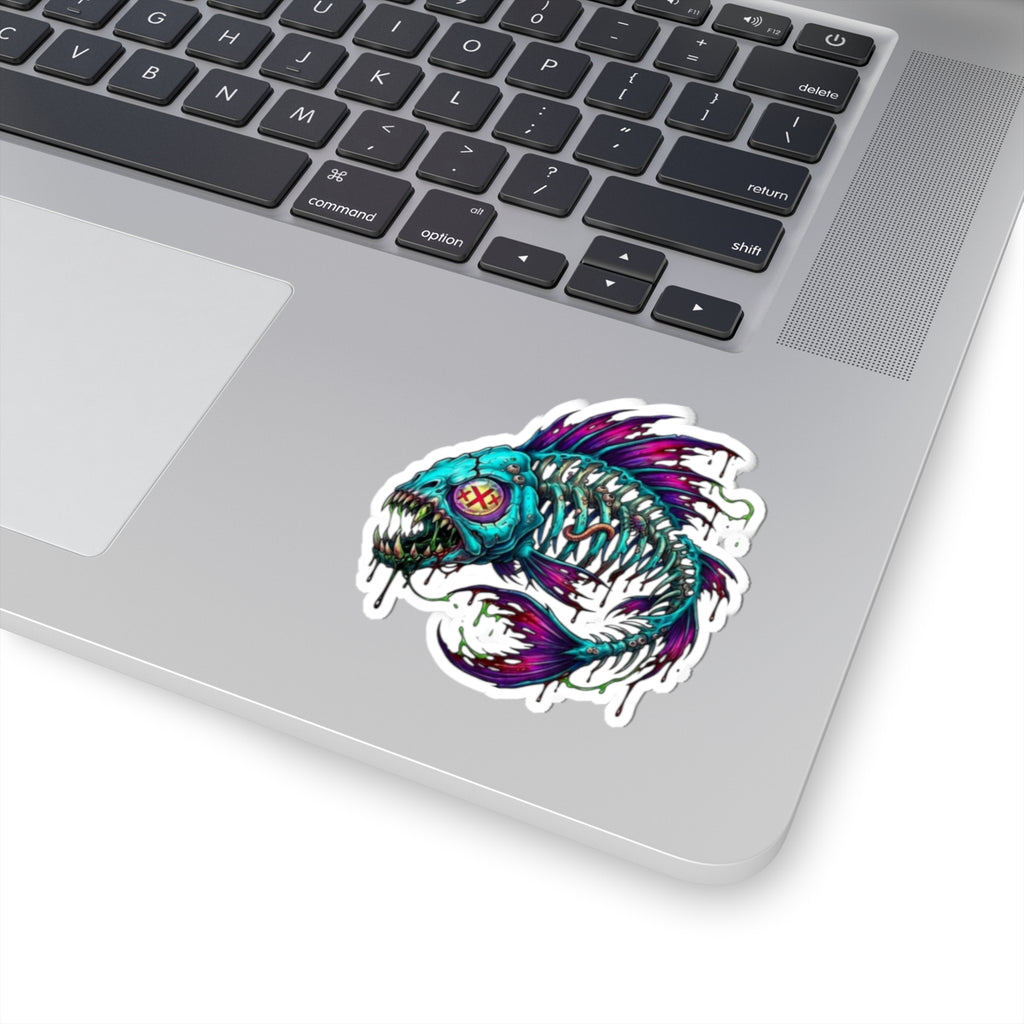 Neon Zombie Fish Sticker — Kiss-Cut Vinyl Decal for Laptops & Skateboards