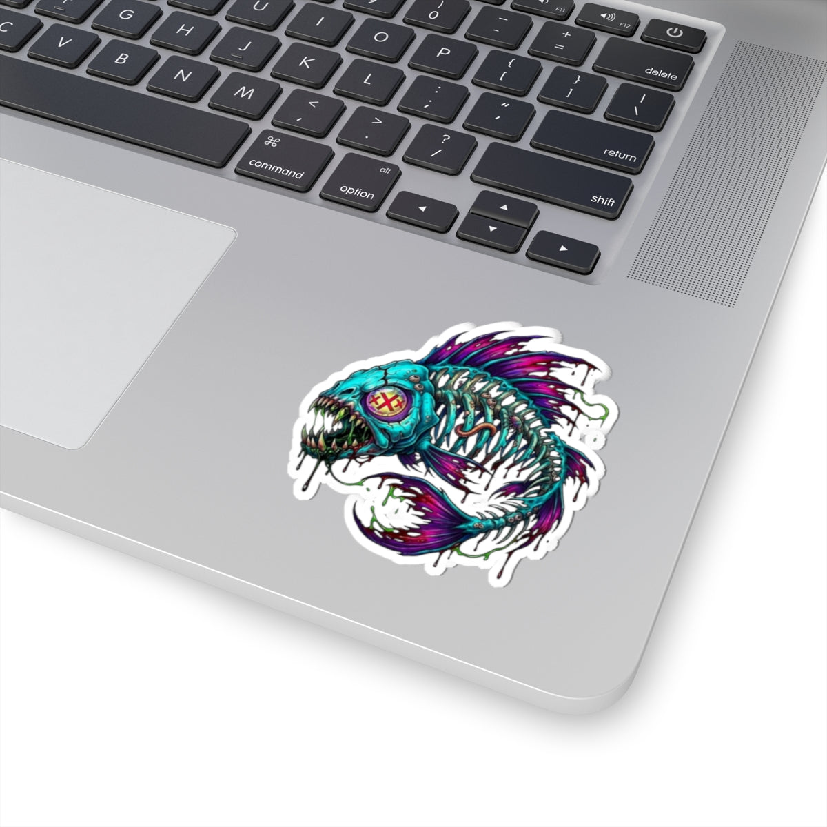 Neon Zombie Fish Sticker — Kiss-Cut Vinyl Decal for Laptops & Skateboards