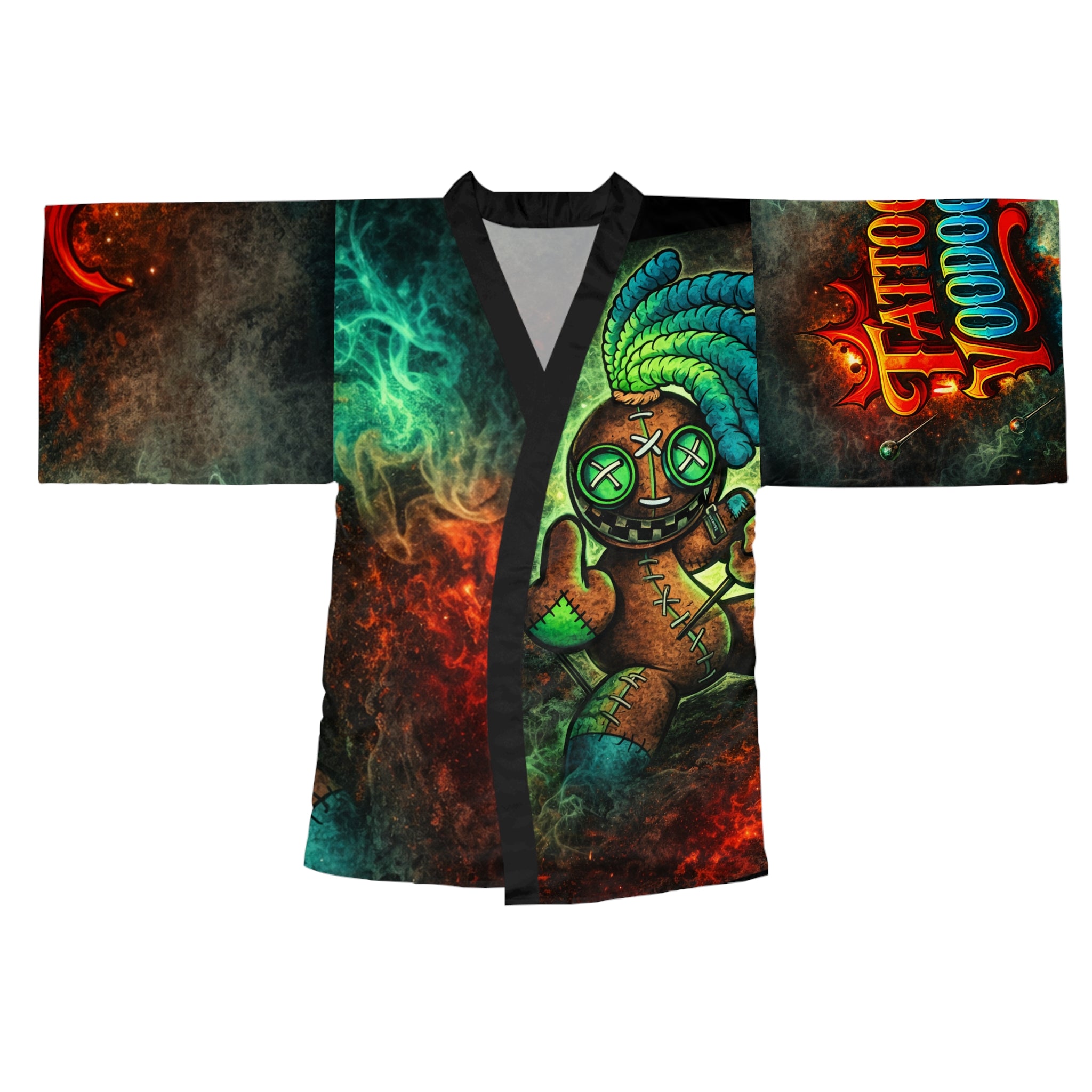 Voodoo Tattoo Kimono Robe — Colorful Voodoo Doll Print