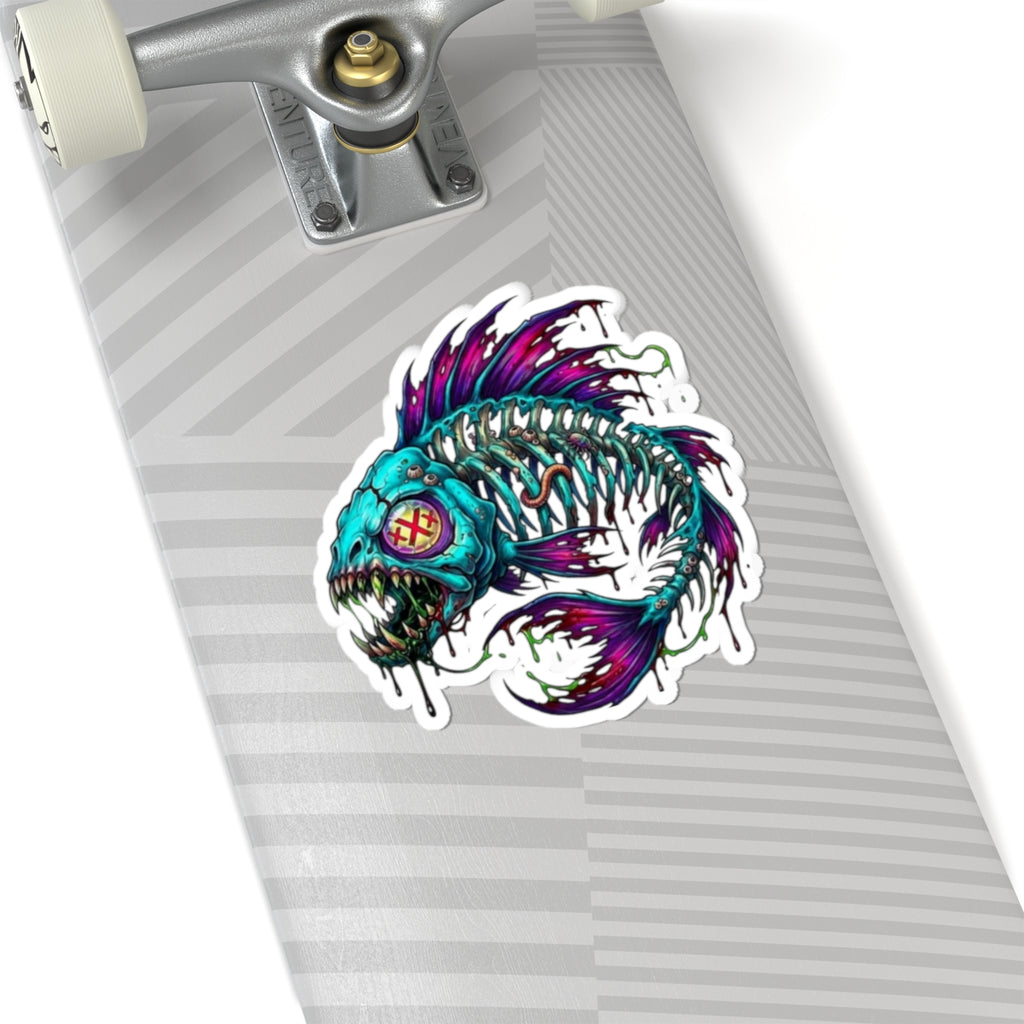 Neon Zombie Fish Sticker — Kiss-Cut Vinyl Decal for Laptops & Skateboards