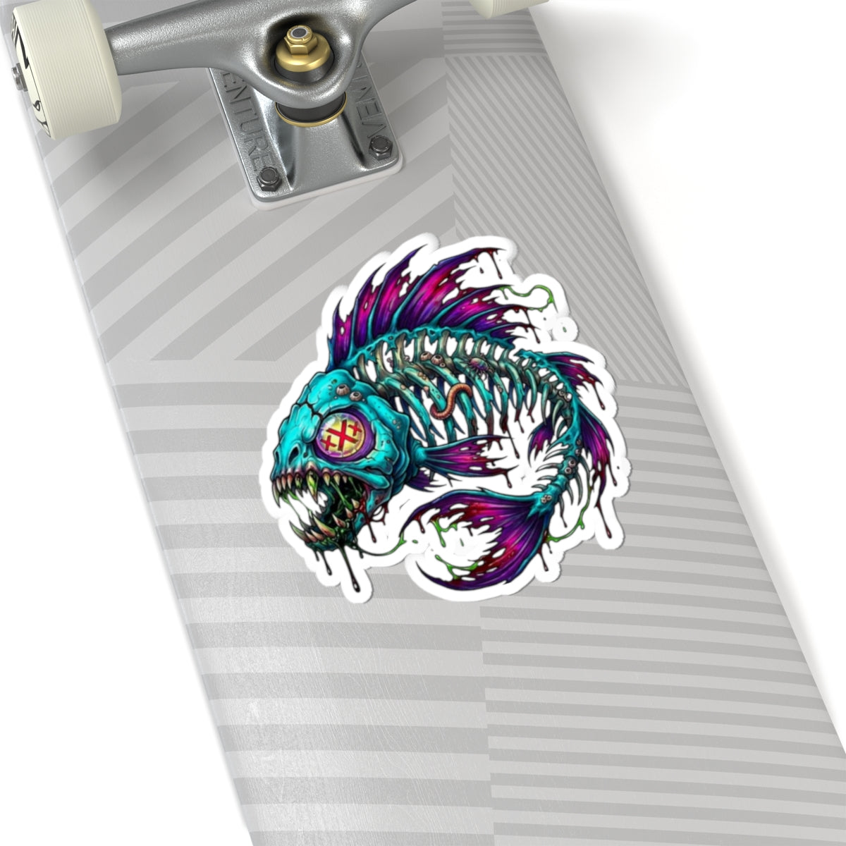 Neon Zombie Fish Sticker — Kiss-Cut Vinyl Decal for Laptops & Skateboards