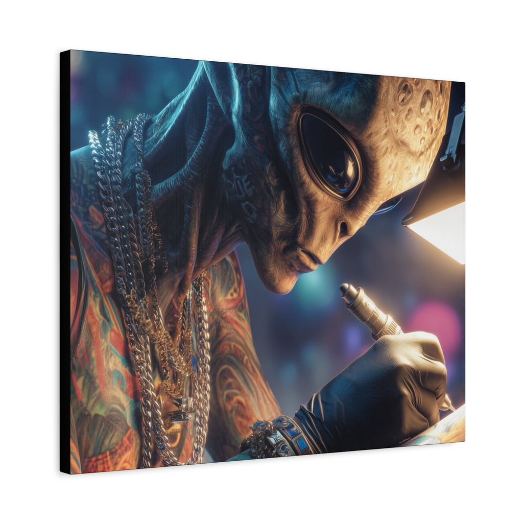 Alien Tattoo Artist Canvas Print — Matte Stretched Wall Art