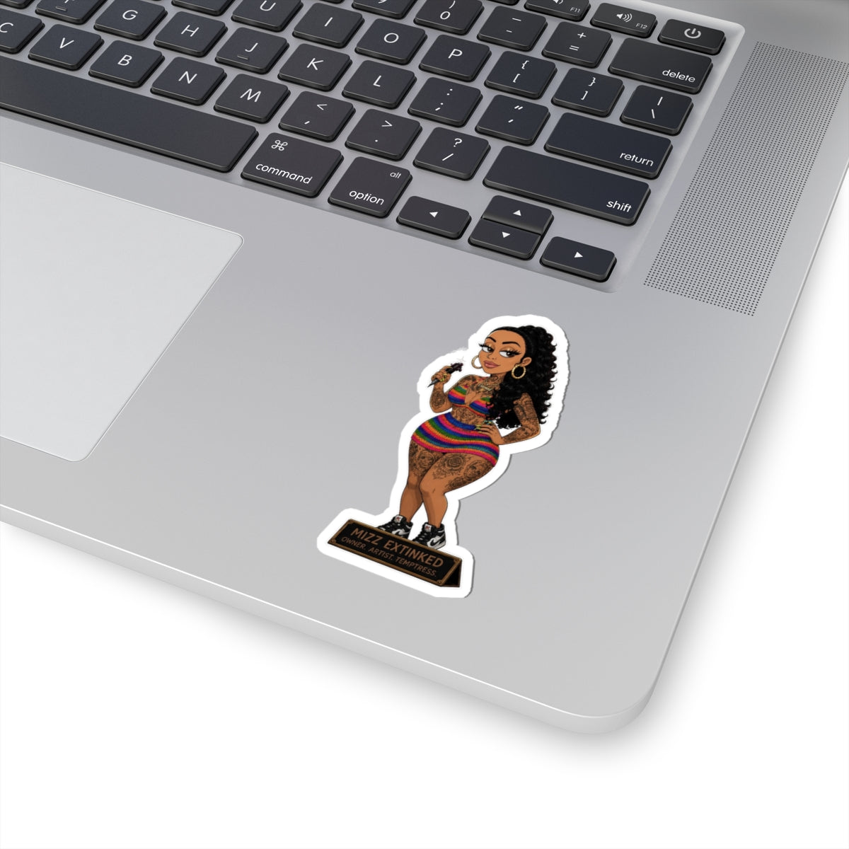 Mizz Extinked Kiss-Cut Sticker — Curvy Tattooed Woman 'Mizz Extinked' Decorative Vinyl Decal