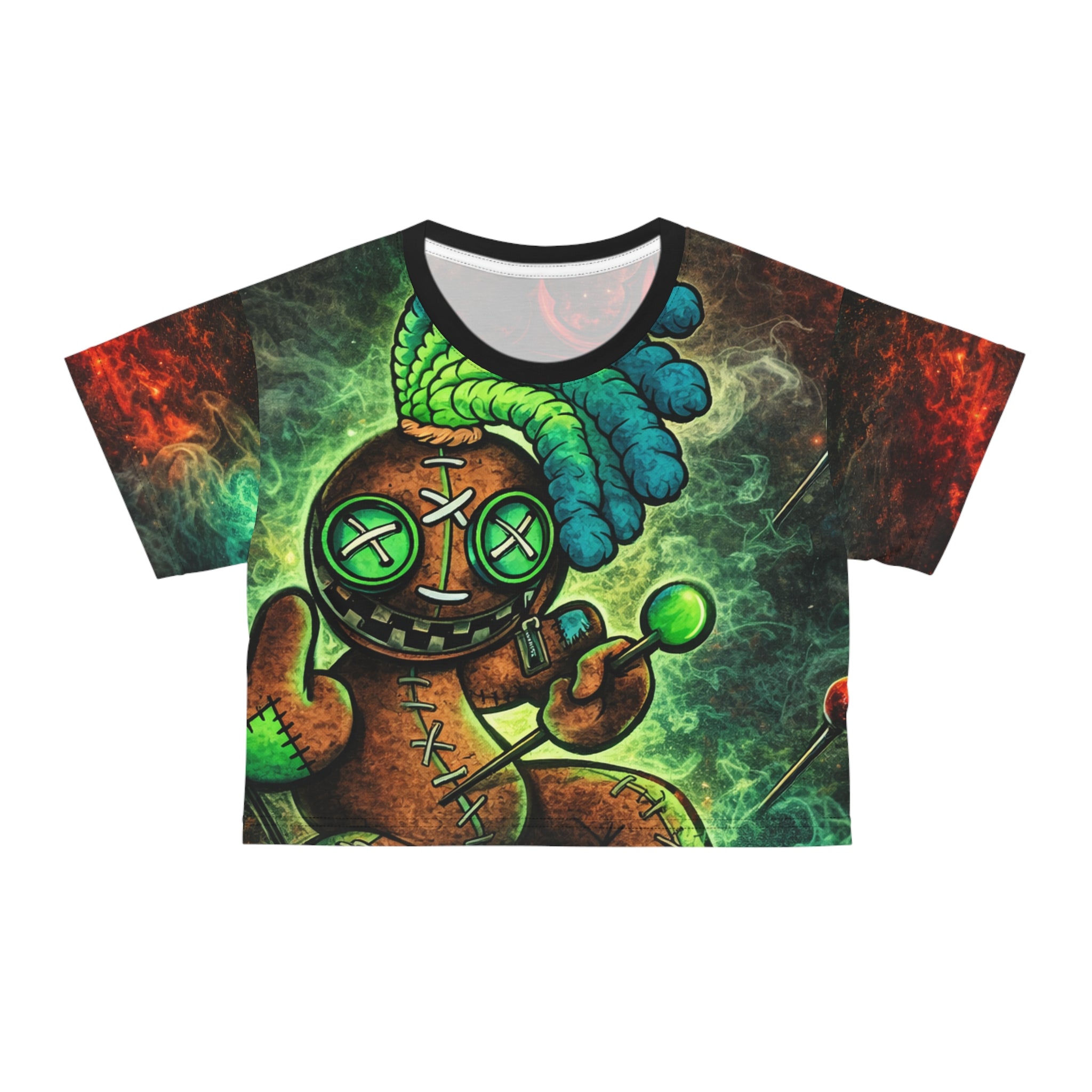 Voodoo tie-dye Crop Tee — Neon Voodoo Doll Graphic Crop Top