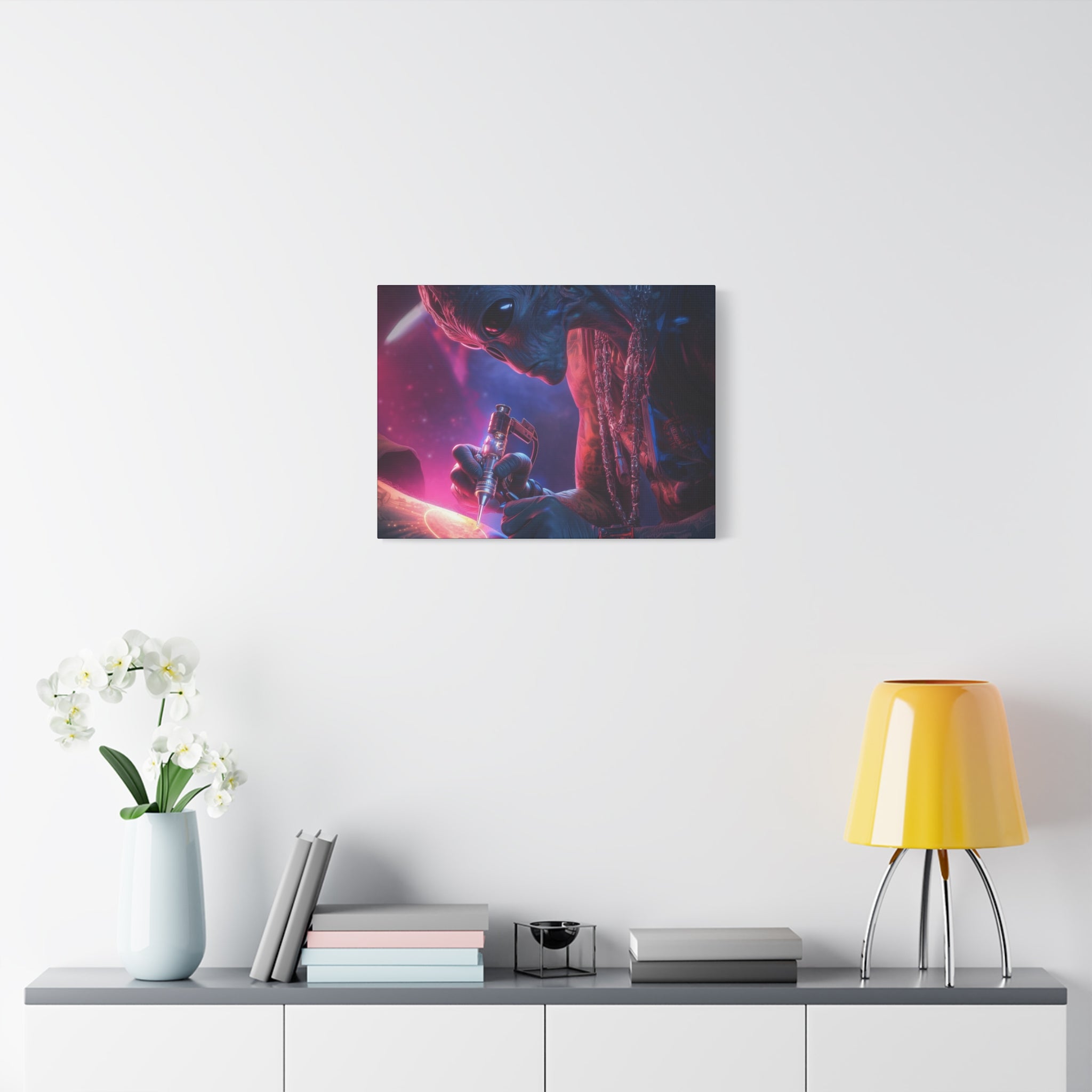 Alien Artist Canvas Print — Neon Sci‑Fi Wall Art