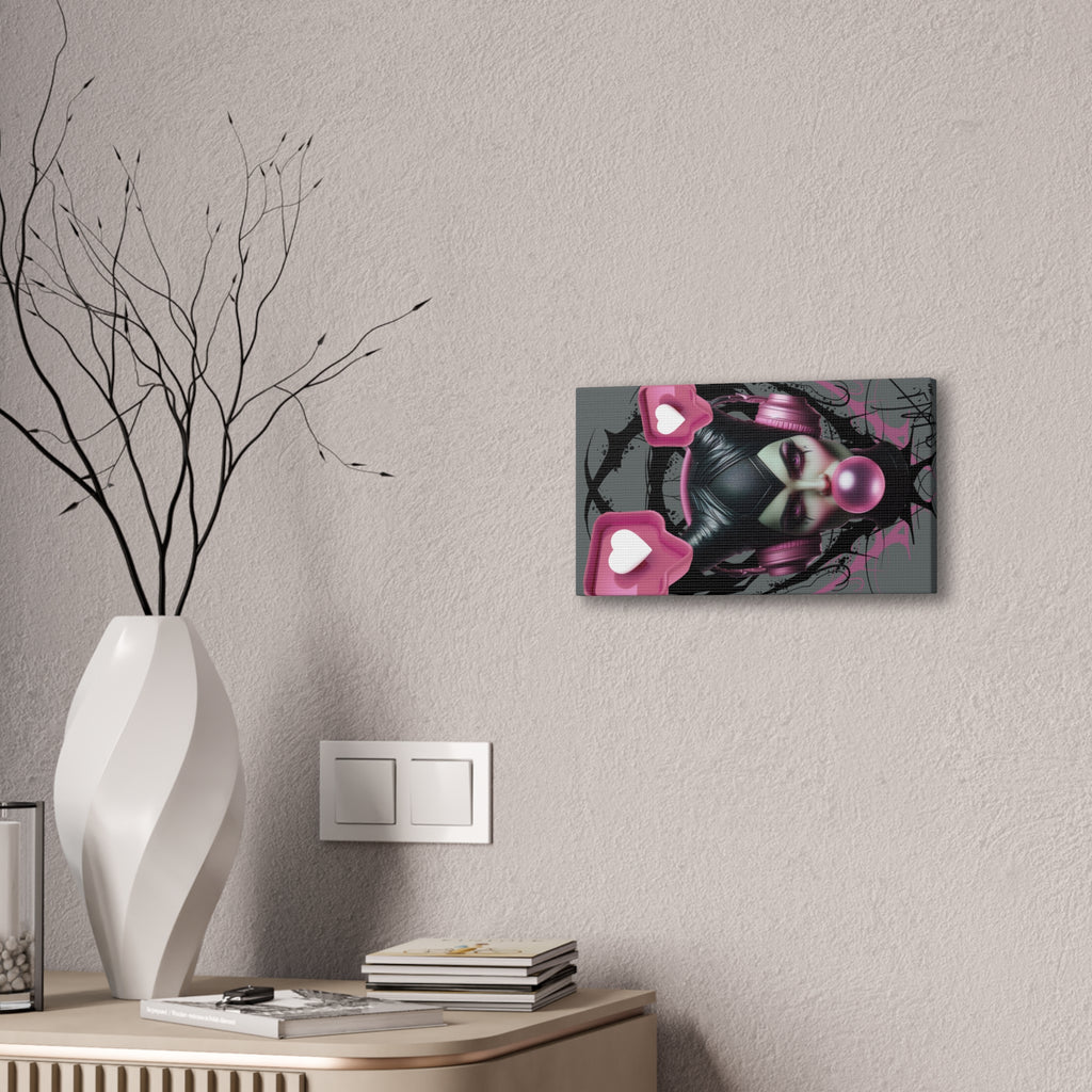 Gothic Pop Art Canvas Print — Pink Headphones & Bubblegum Femme