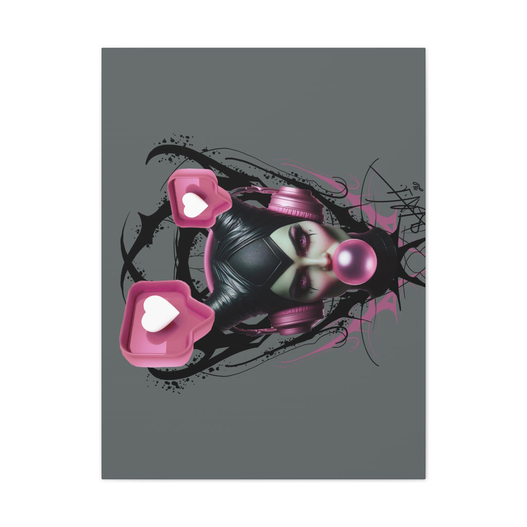 Gothic Pop Art Canvas Print — Pink Headphones & Bubblegum Femme