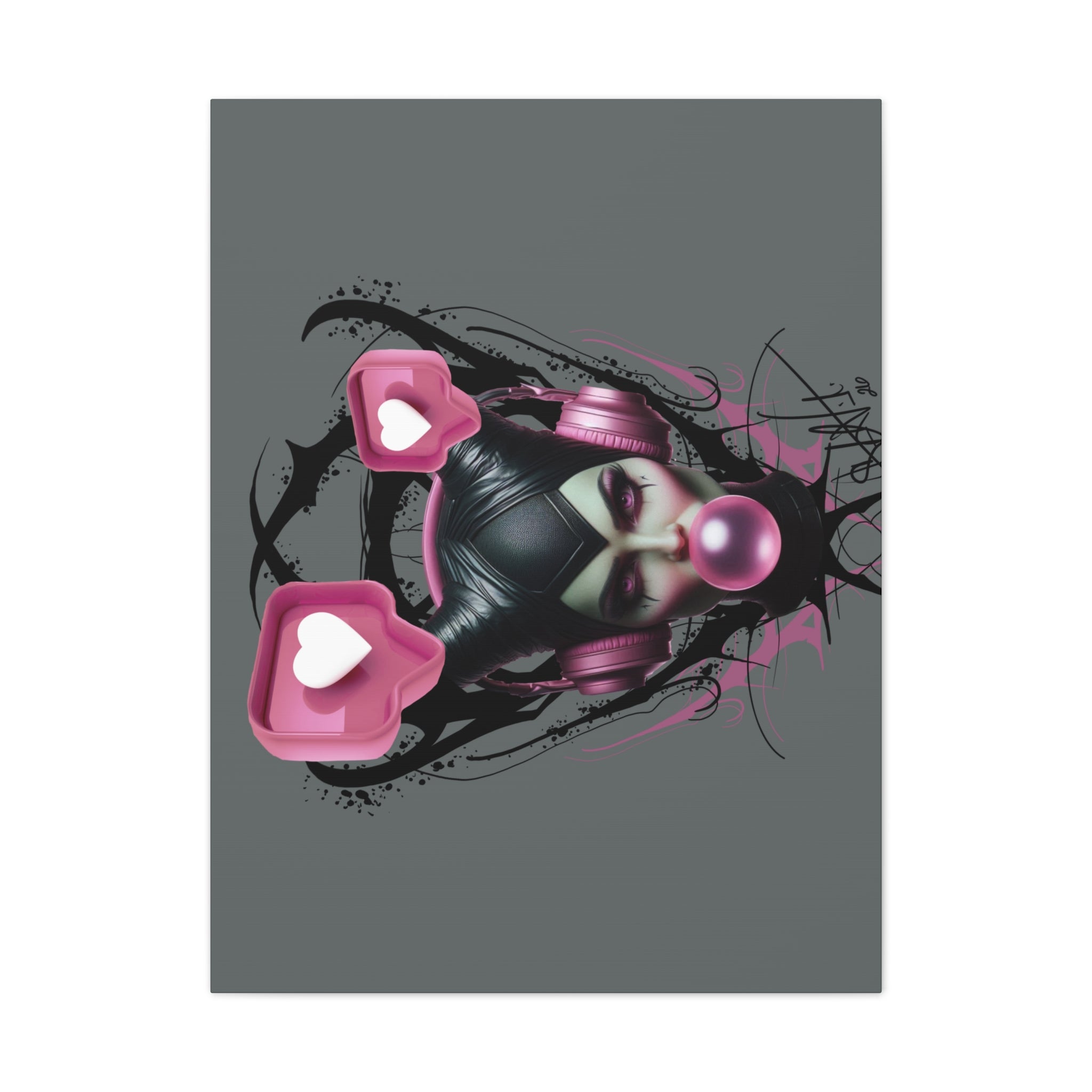 Gothic Pop Art Canvas Print — Pink Headphones & Bubblegum Femme