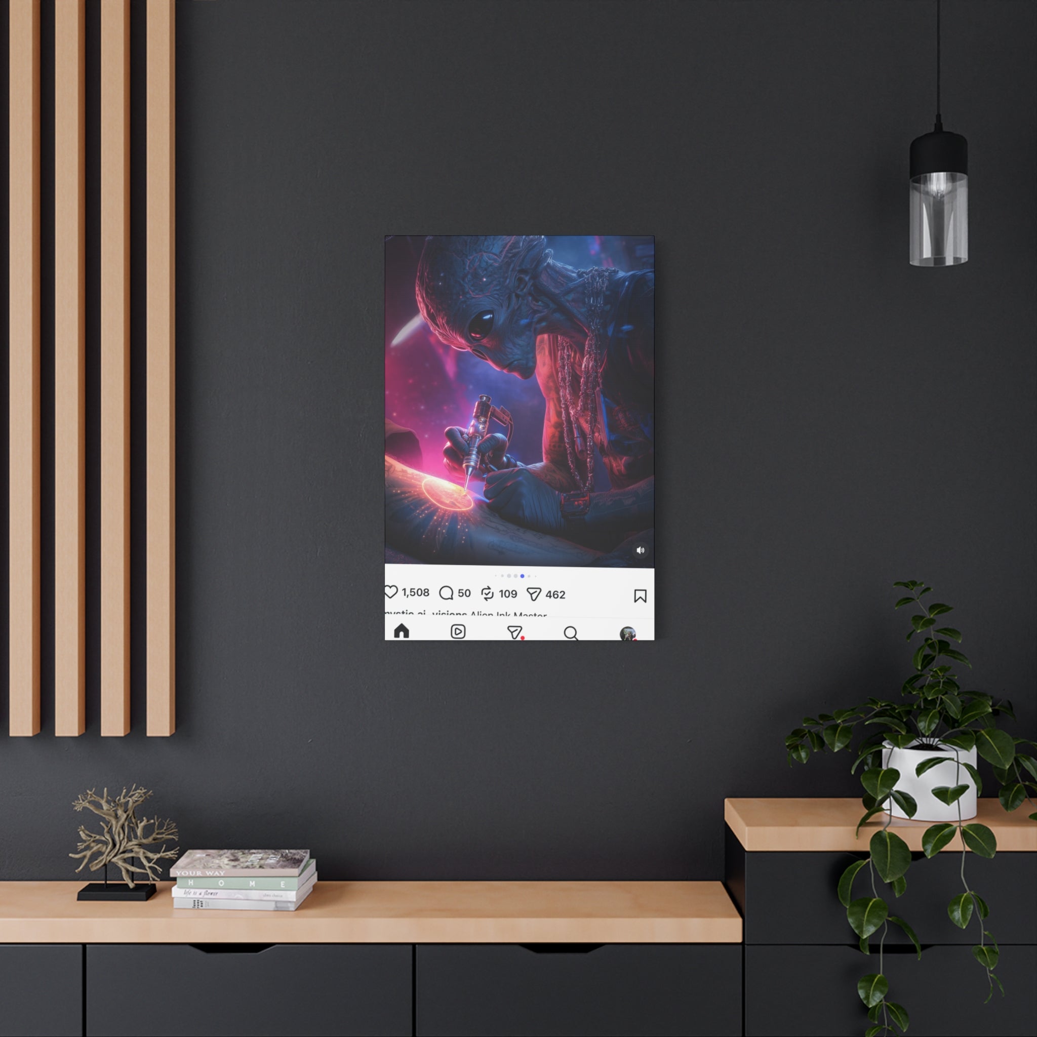 Alien Artist Canvas Print — Neon Sci‑Fi Wall Art