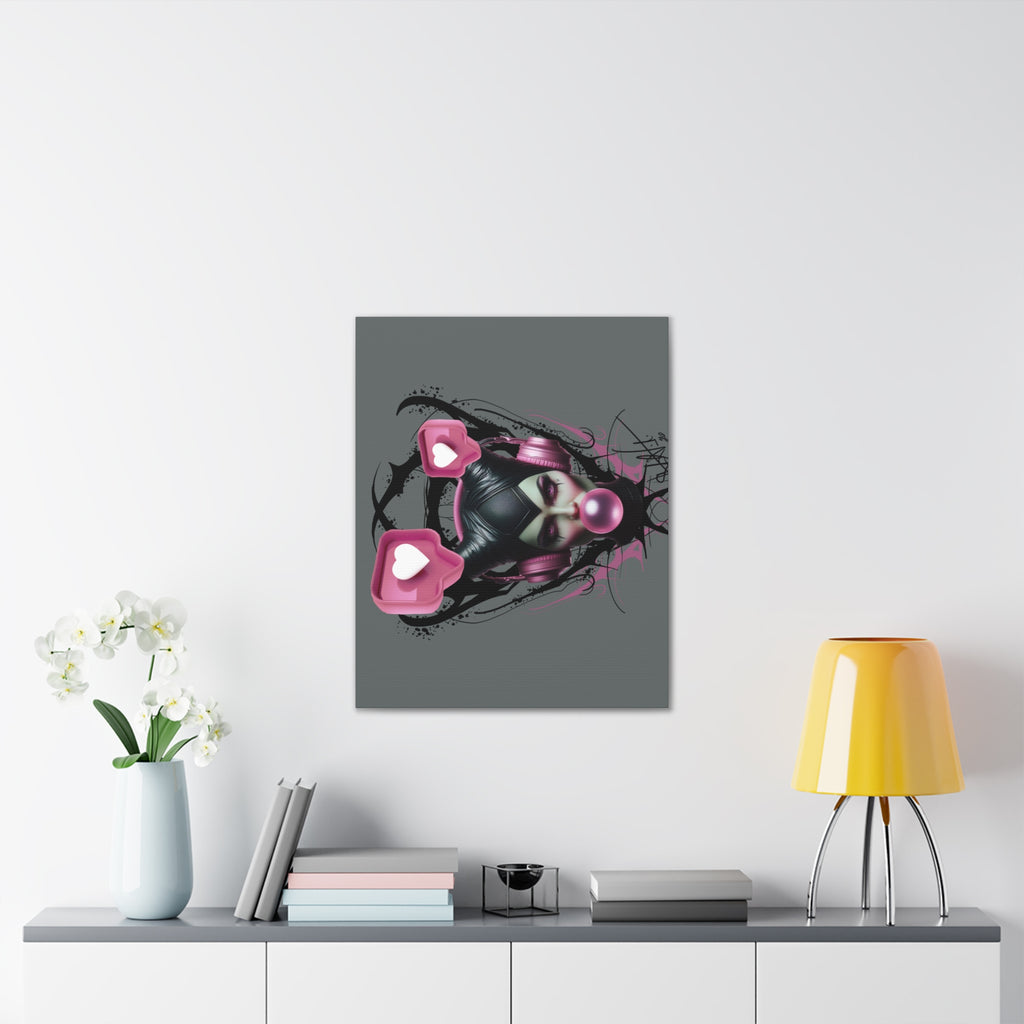 Gothic Pop Art Canvas Print — Pink Headphones & Bubblegum Femme