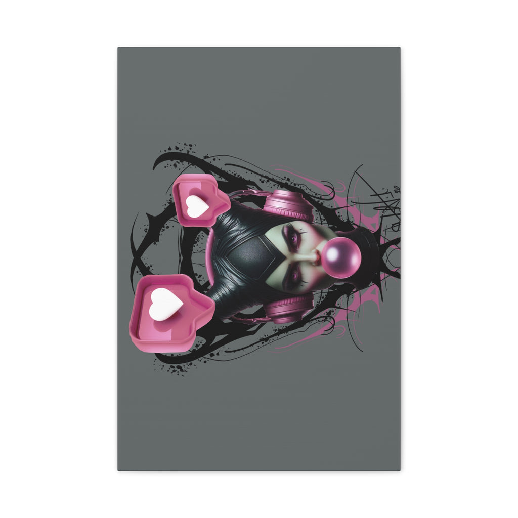 Gothic Pop Art Canvas Print — Pink Headphones & Bubblegum Femme