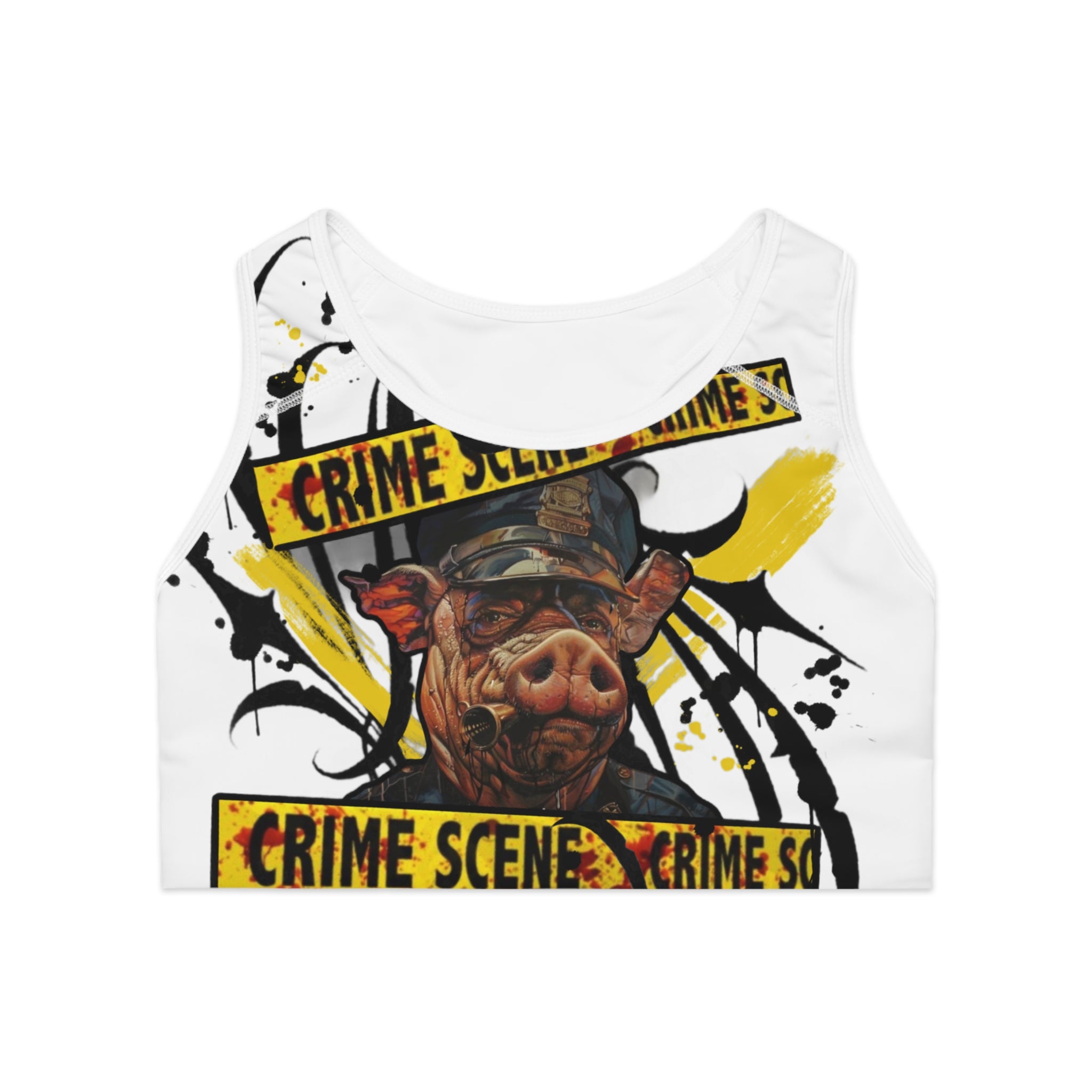 Crime Scene Pig Sports Bra WHITE — Edgy Graphic Activewear