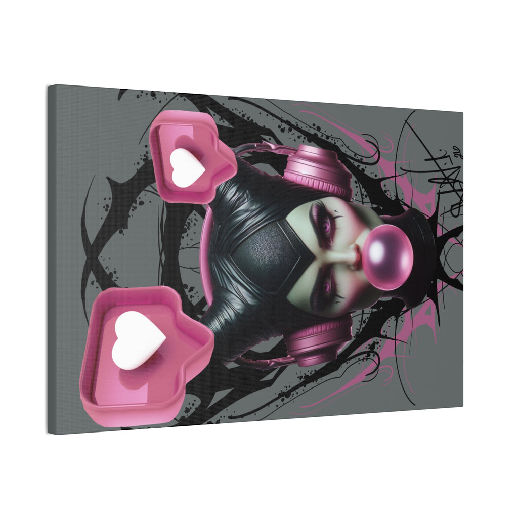 Gothic Pop Art Canvas Print — Pink Headphones & Bubblegum Femme