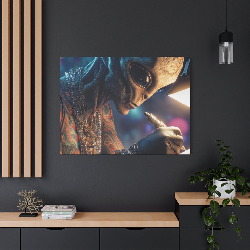 Alien Tattoo Artist Canvas Print — Matte Stretched Wall Art
