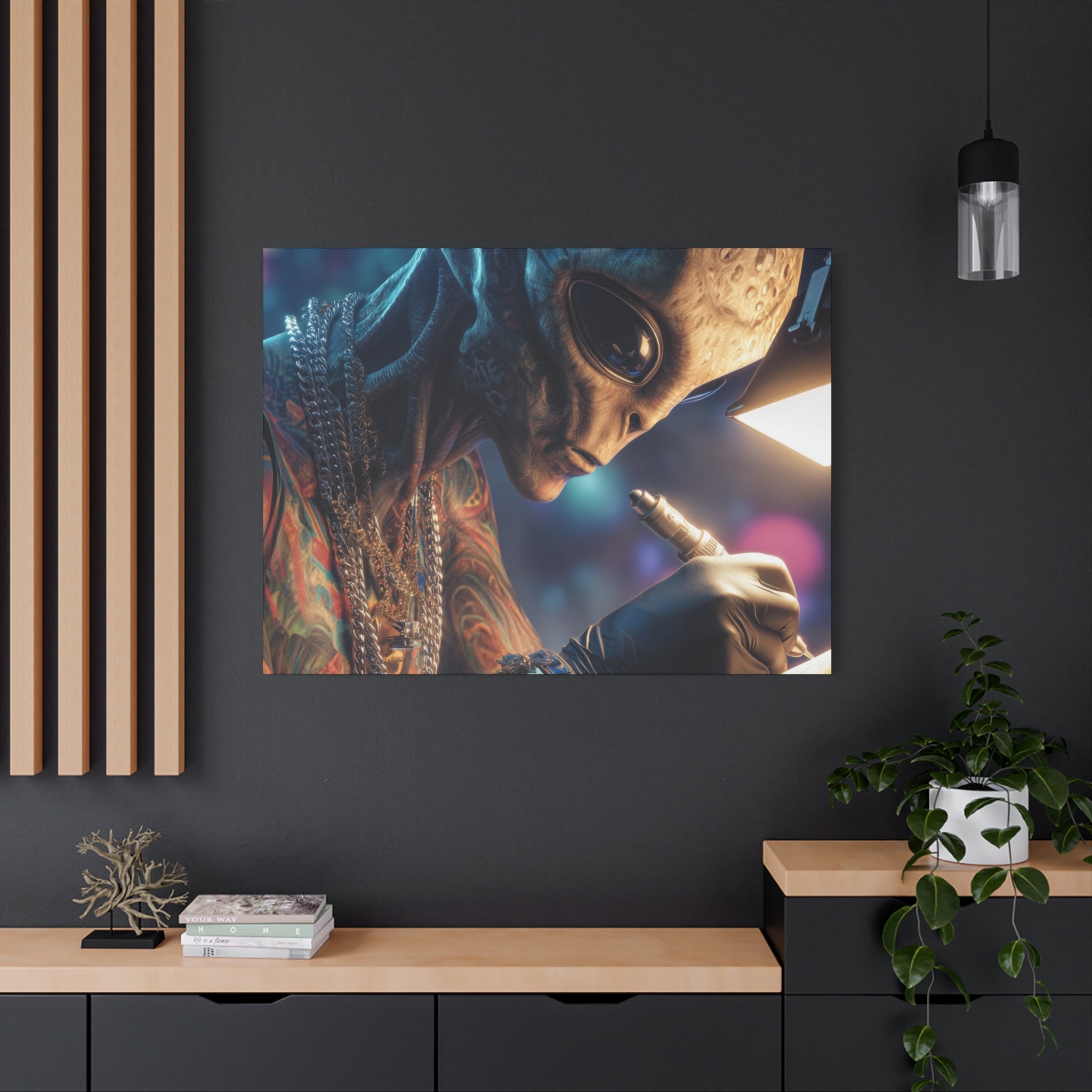 Alien Tattoo Artist Canvas Print — Matte Stretched Wall Art