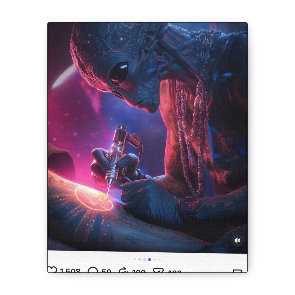 Alien Artist Canvas Print — Neon Sci‑Fi Wall Art