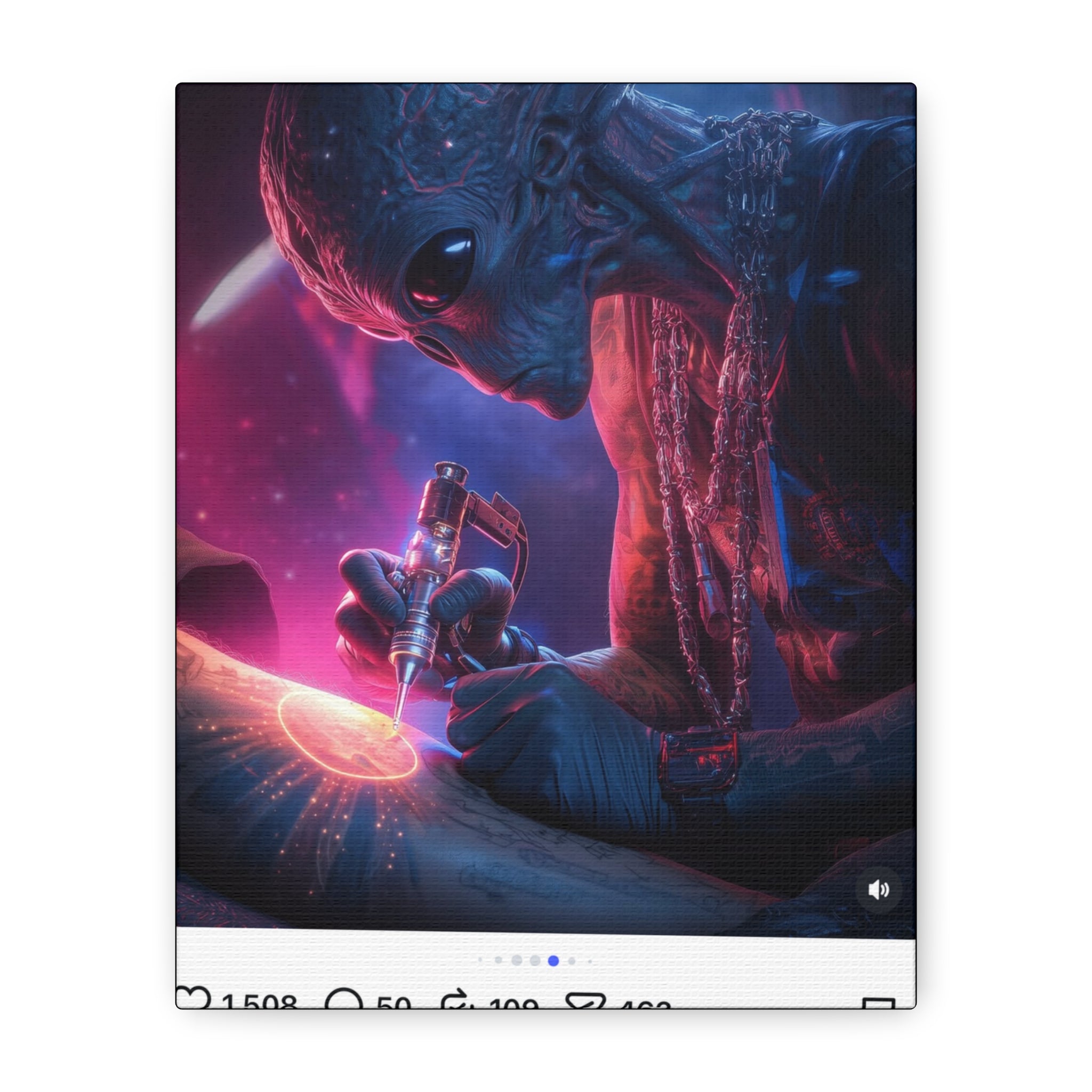 Alien Artist Canvas Print — Neon Sci‑Fi Wall Art