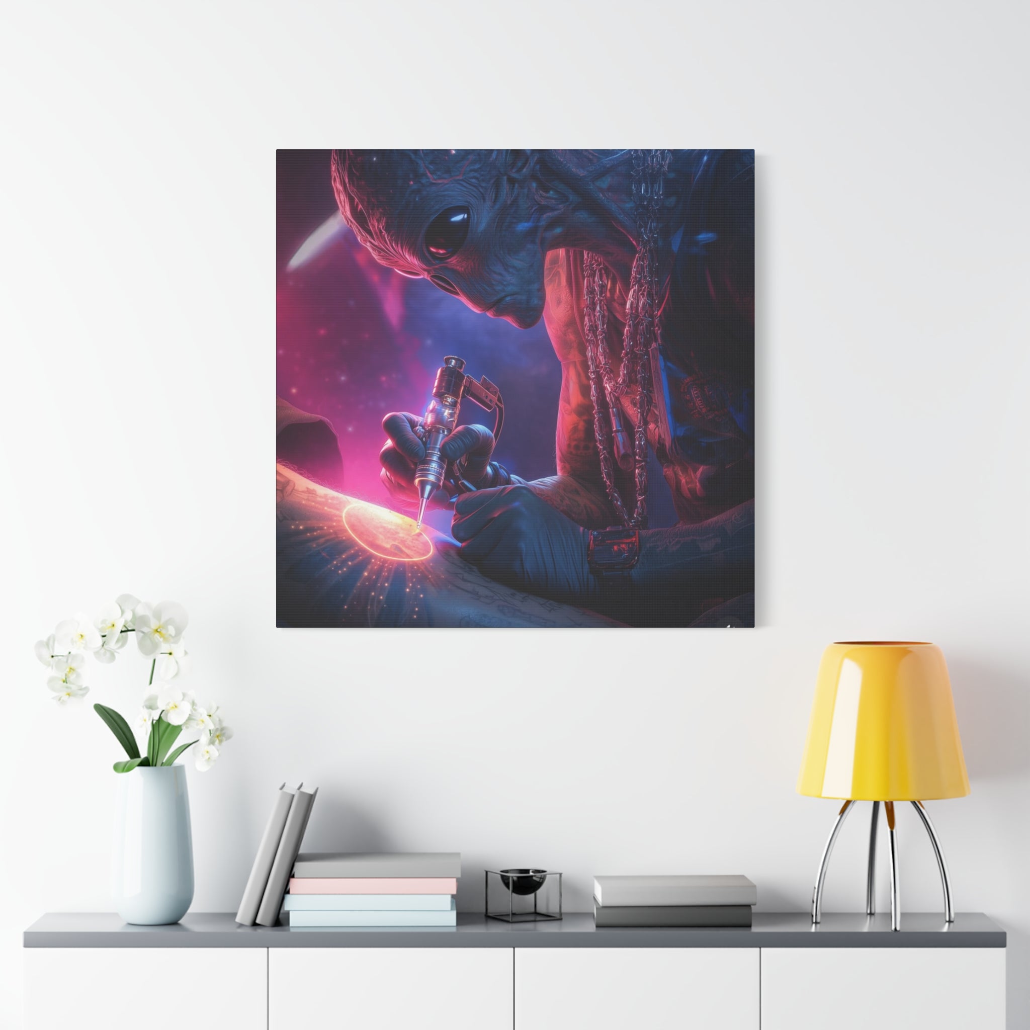 Alien Artist Canvas Print — Neon Sci‑Fi Wall Art