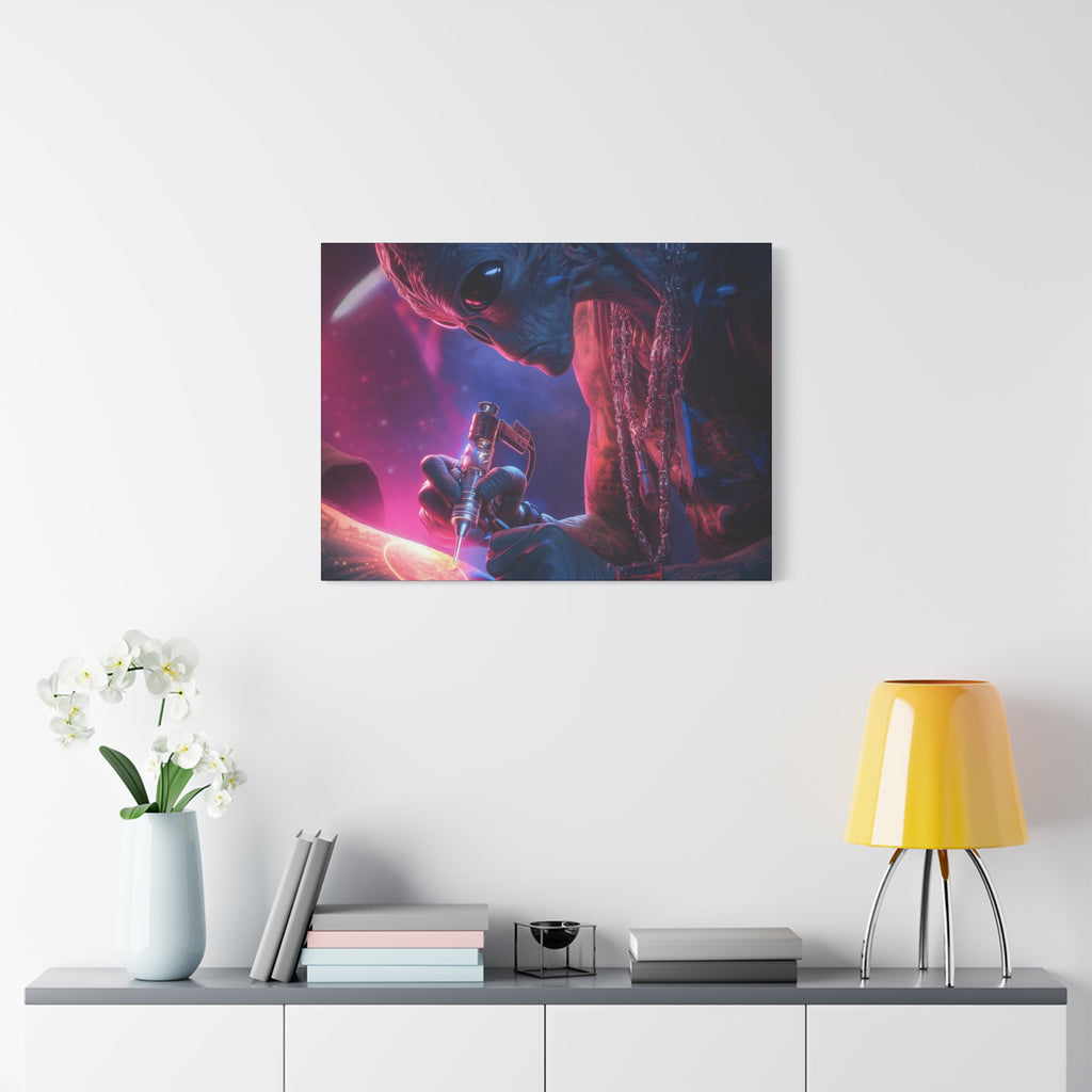 Alien Artist Canvas Print — Neon Sci‑Fi Wall Art