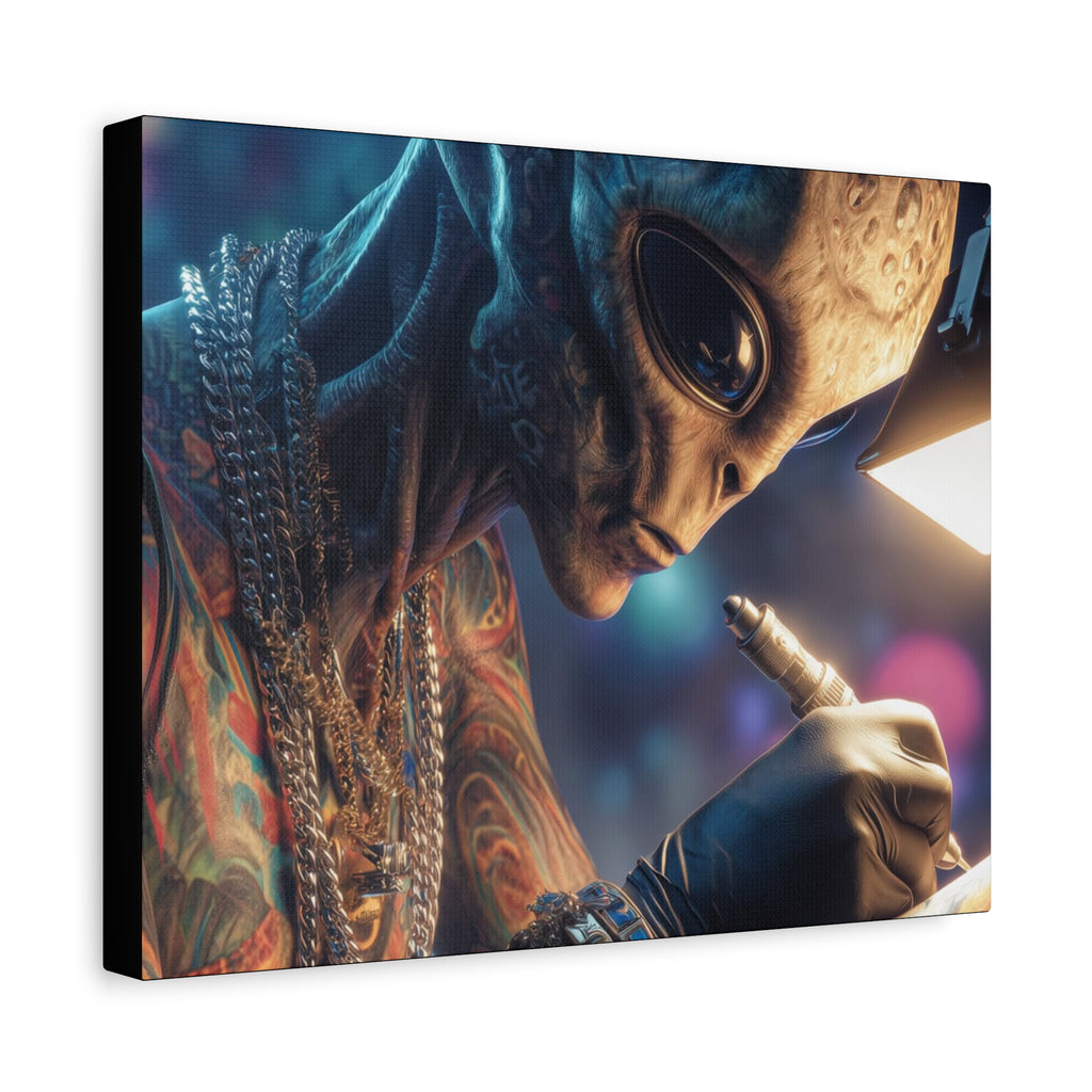 Alien Tattoo Artist Canvas Print — Matte Stretched Wall Art
