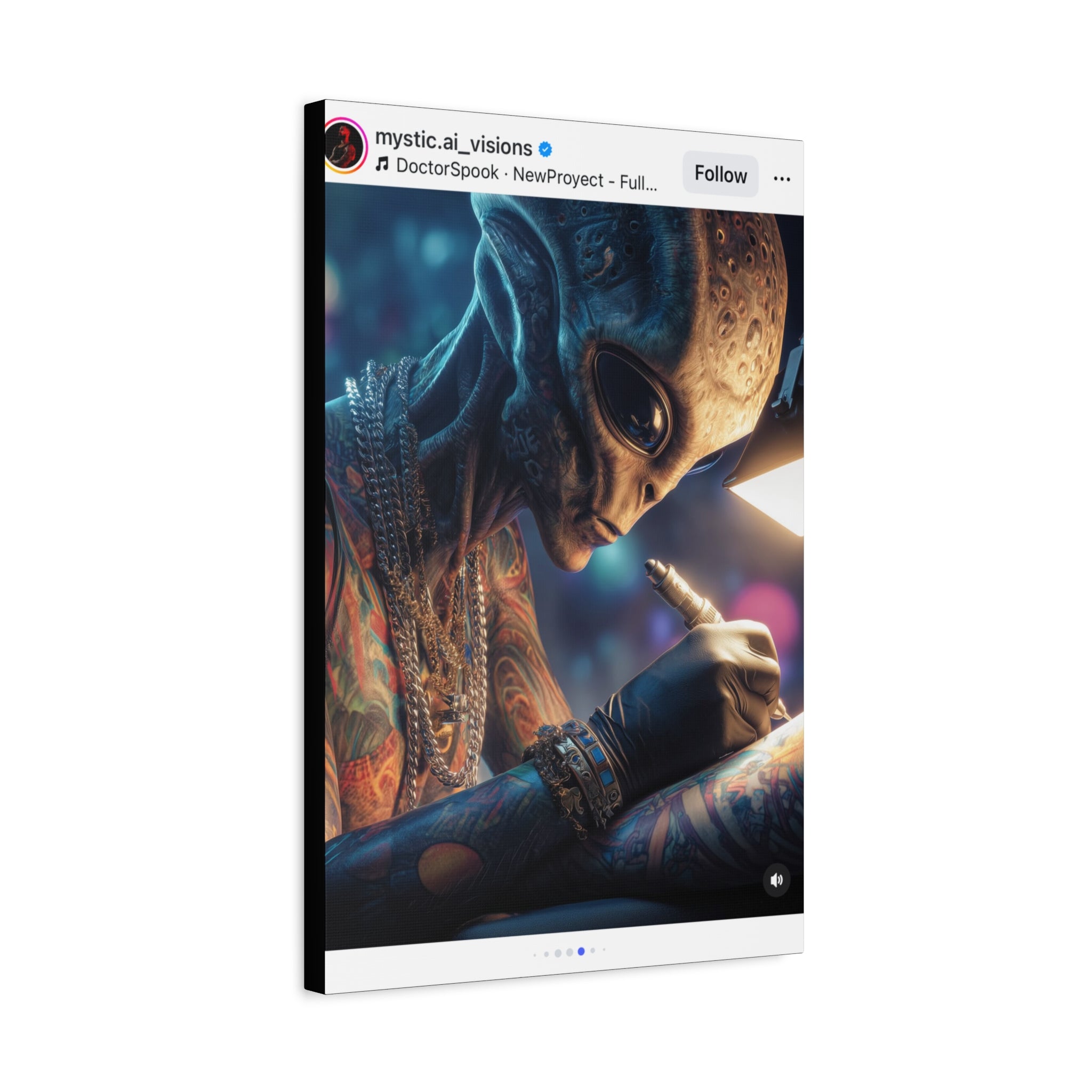 Alien Tattoo Artist Canvas Print — Matte Stretched Wall Art