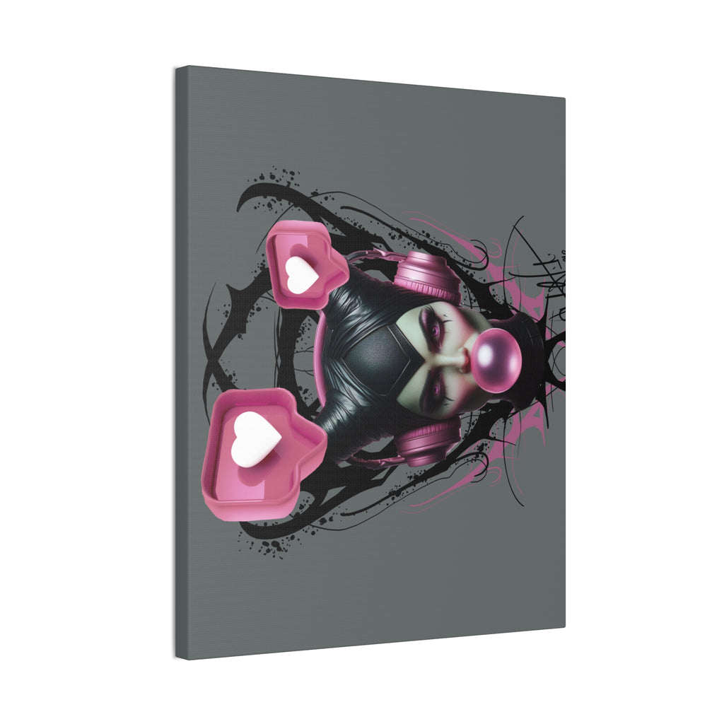 Gothic Pop Art Canvas Print — Pink Headphones & Bubblegum Femme