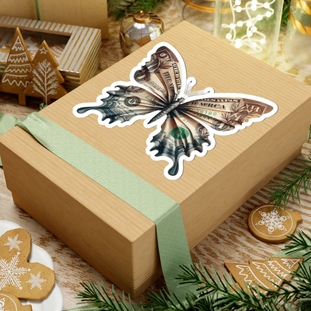 Money Butterfly Sticker — Cash Wings Kiss-Cut Vinyl Decal