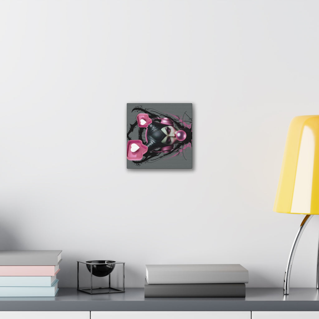 Gothic Pop Art Canvas Print — Pink Headphones & Bubblegum Femme