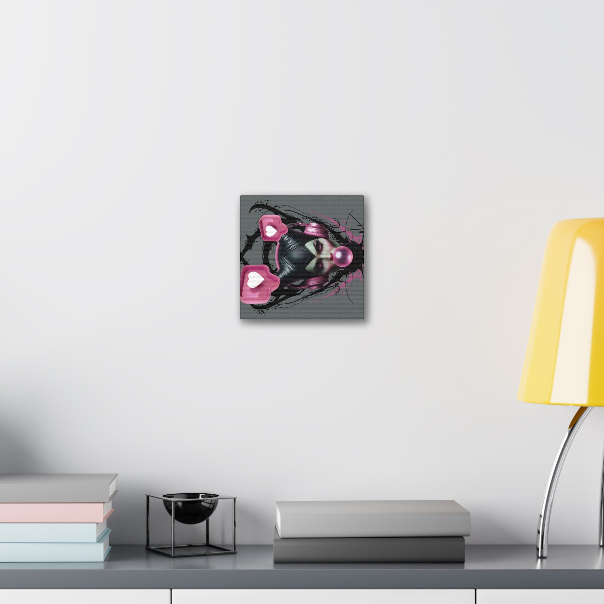 Gothic Pop Art Canvas Print — Pink Headphones & Bubblegum Femme