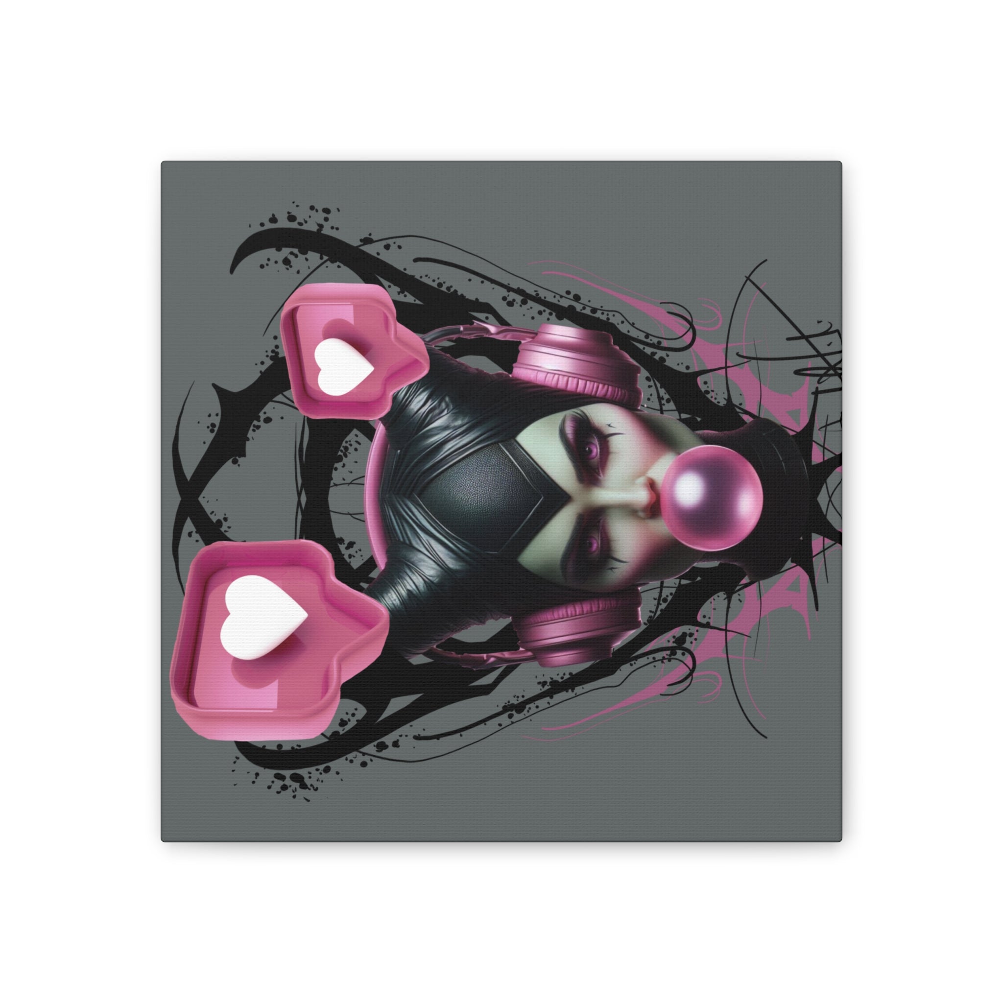 Gothic Pop Art Canvas Print — Pink Headphones & Bubblegum Femme