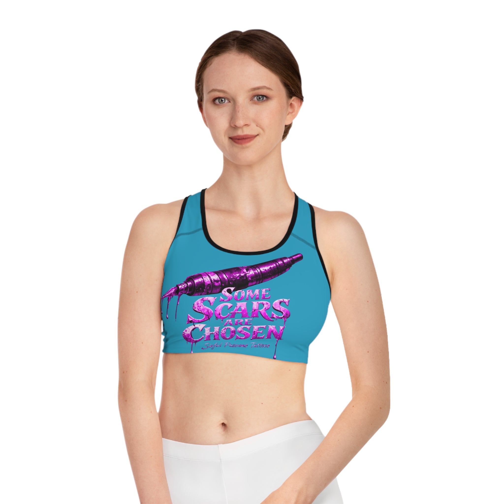 Some Scars Are Chosen Sports Bra — Blue and pink