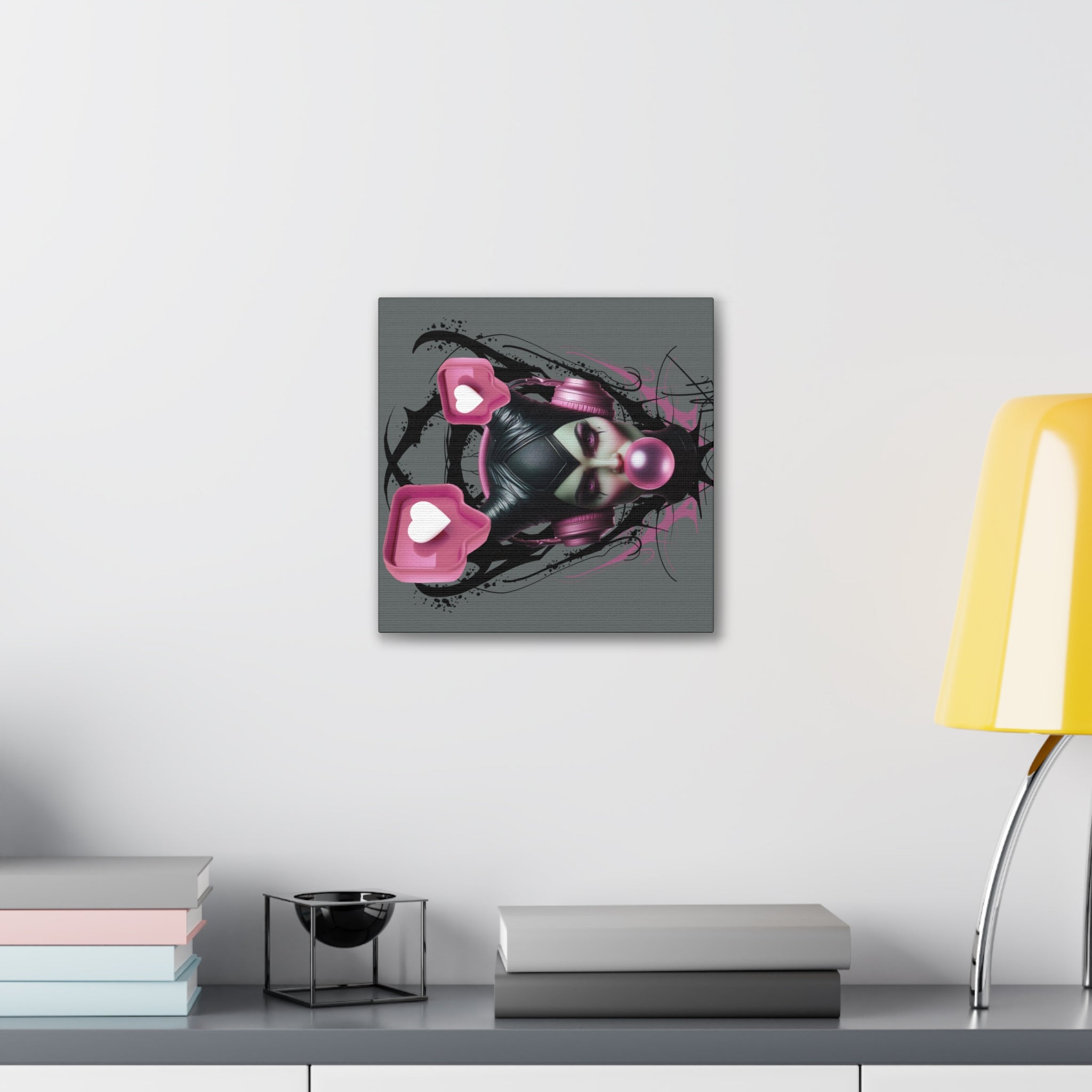 Gothic Pop Art Canvas Print — Pink Headphones & Bubblegum Femme