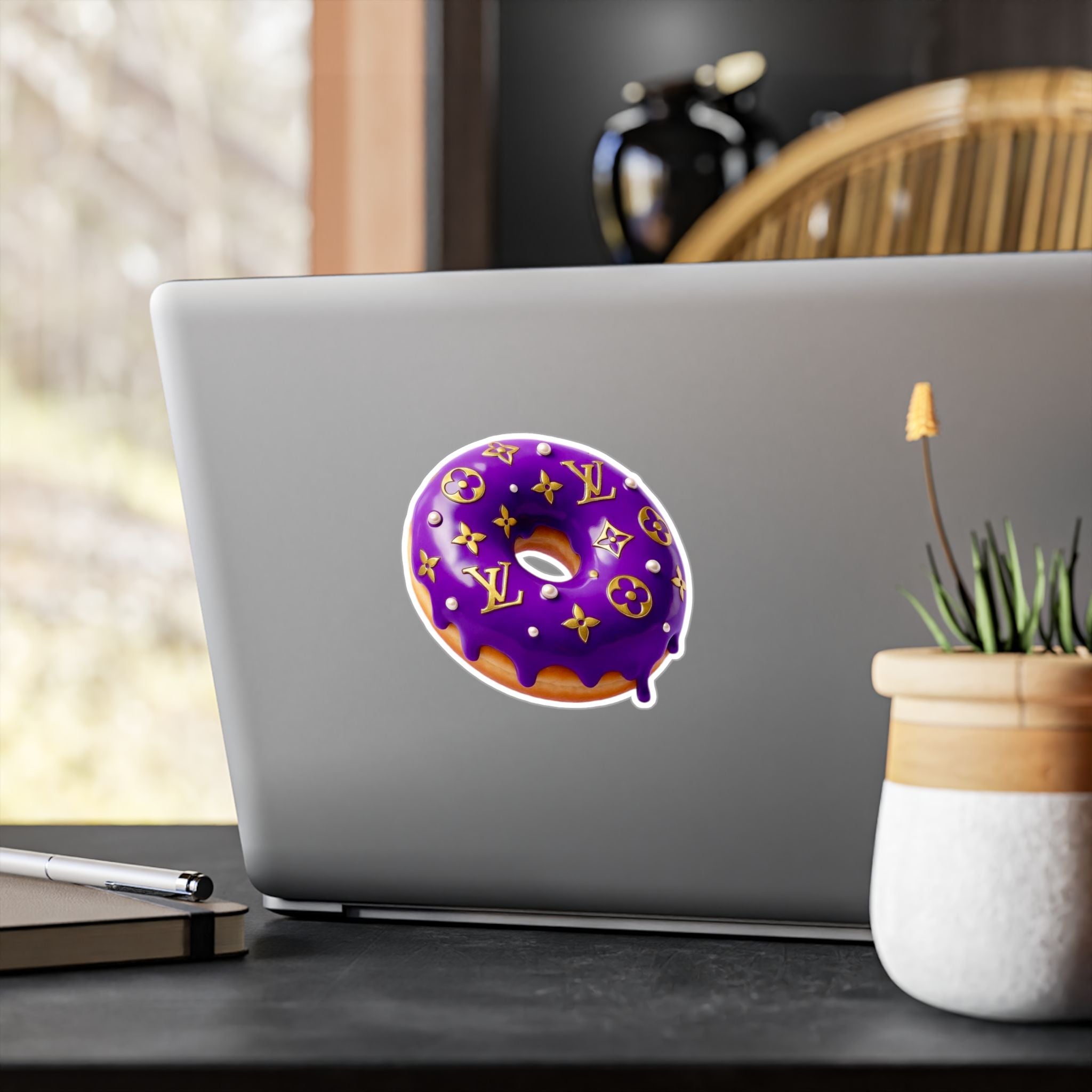 Luxury Logo Donut Vinyl Sticker – Purple Drip Kiss-Cut Decal