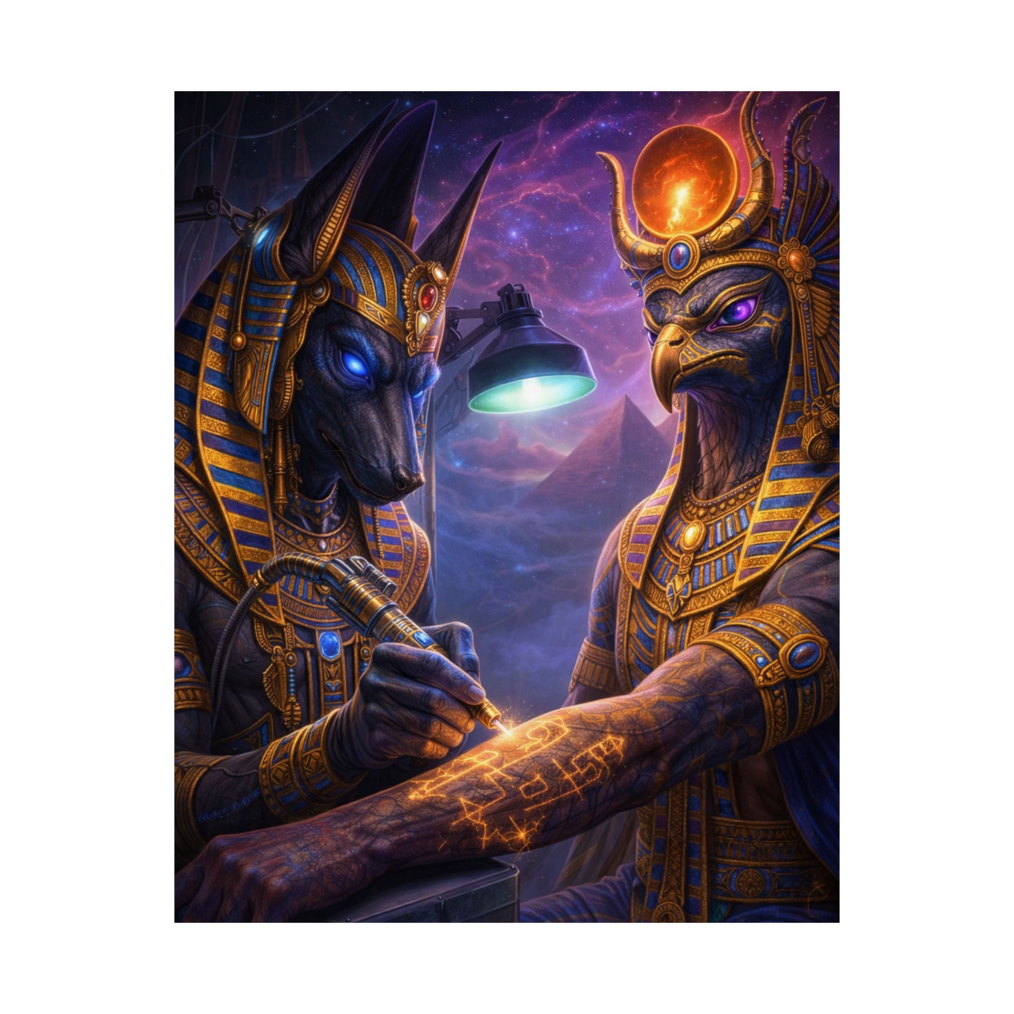 Ancient Egyptian Gods Art Poster — Anubis & Horus Matte Vertical Print